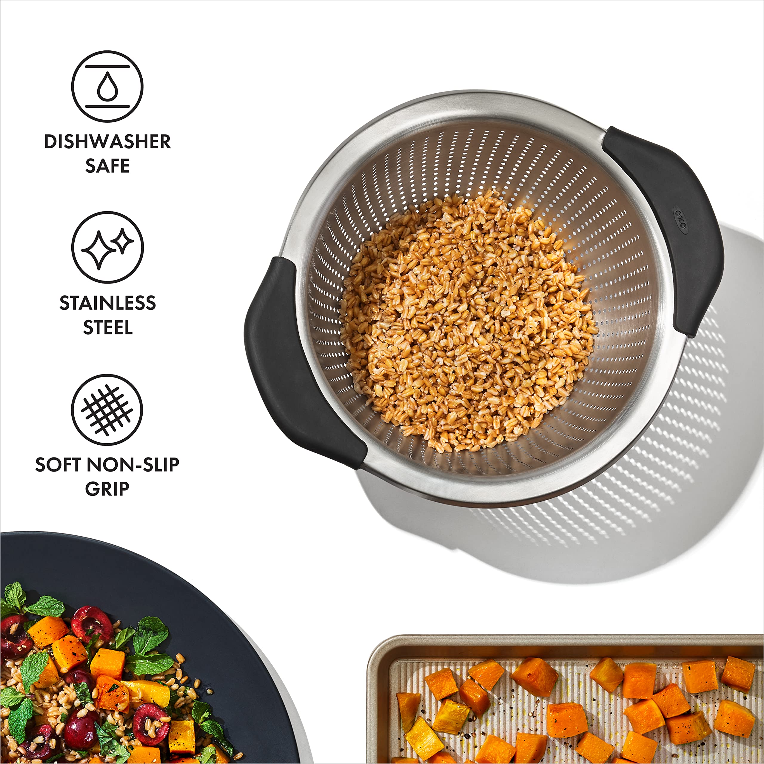 OXO Good Grips Stainless Steel Colander, 3 Qt/2.8L, Durable Kitchen Strainer