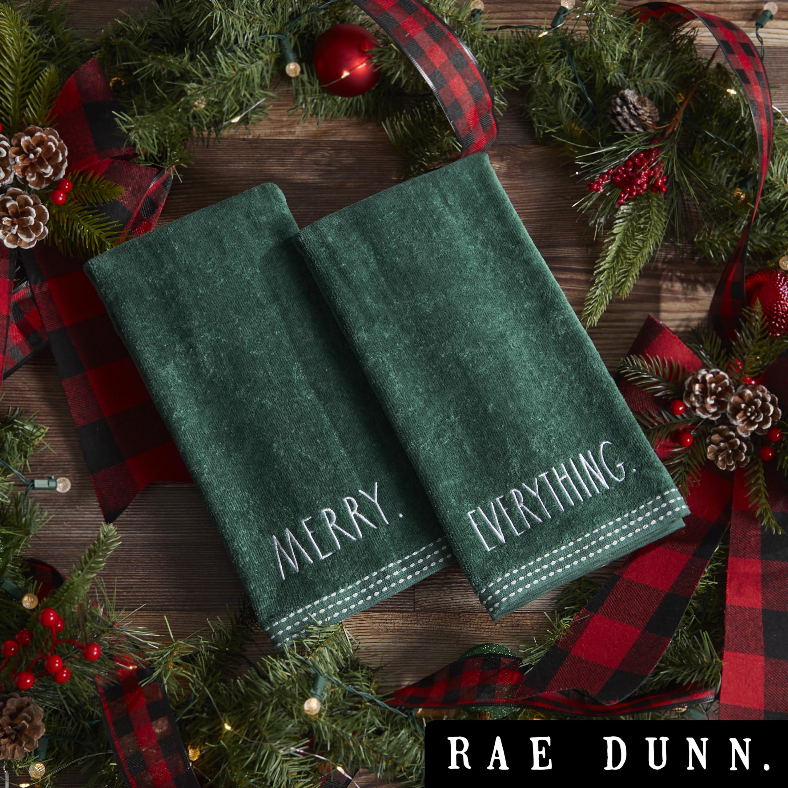 Rae Dunn Hand Towels, Embroidered Decorative Hand Towel For Kitchen And Bathroom, 100% Cotton, Highly Absorbent, Two Pack, 16X28