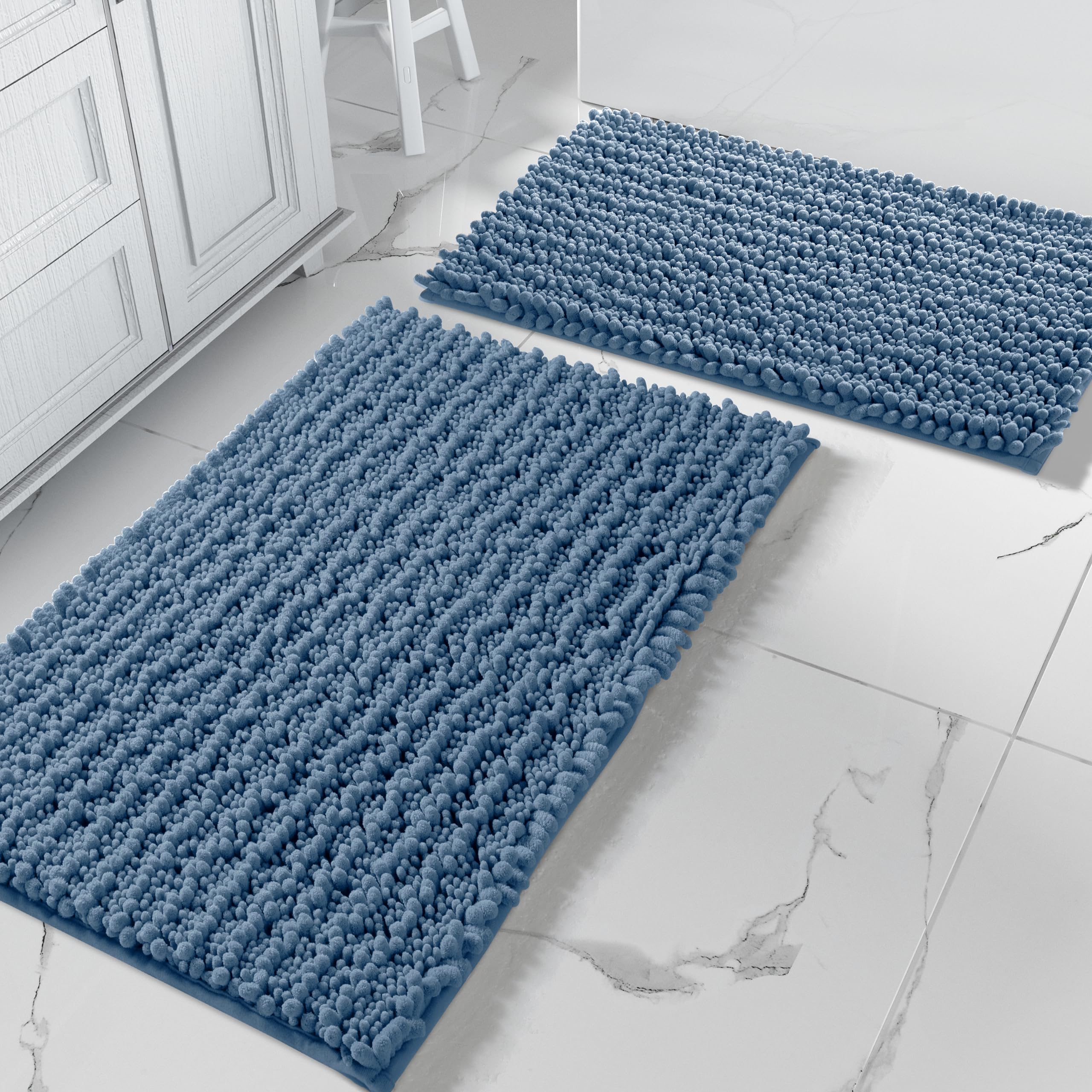 Yimobra Bathroom Rug Sets, Luxury Chenille Shaggy Bath Carpet, Soft Thick, Absorbent Water, Non-Slip, Machine-Washable, Bath Mat