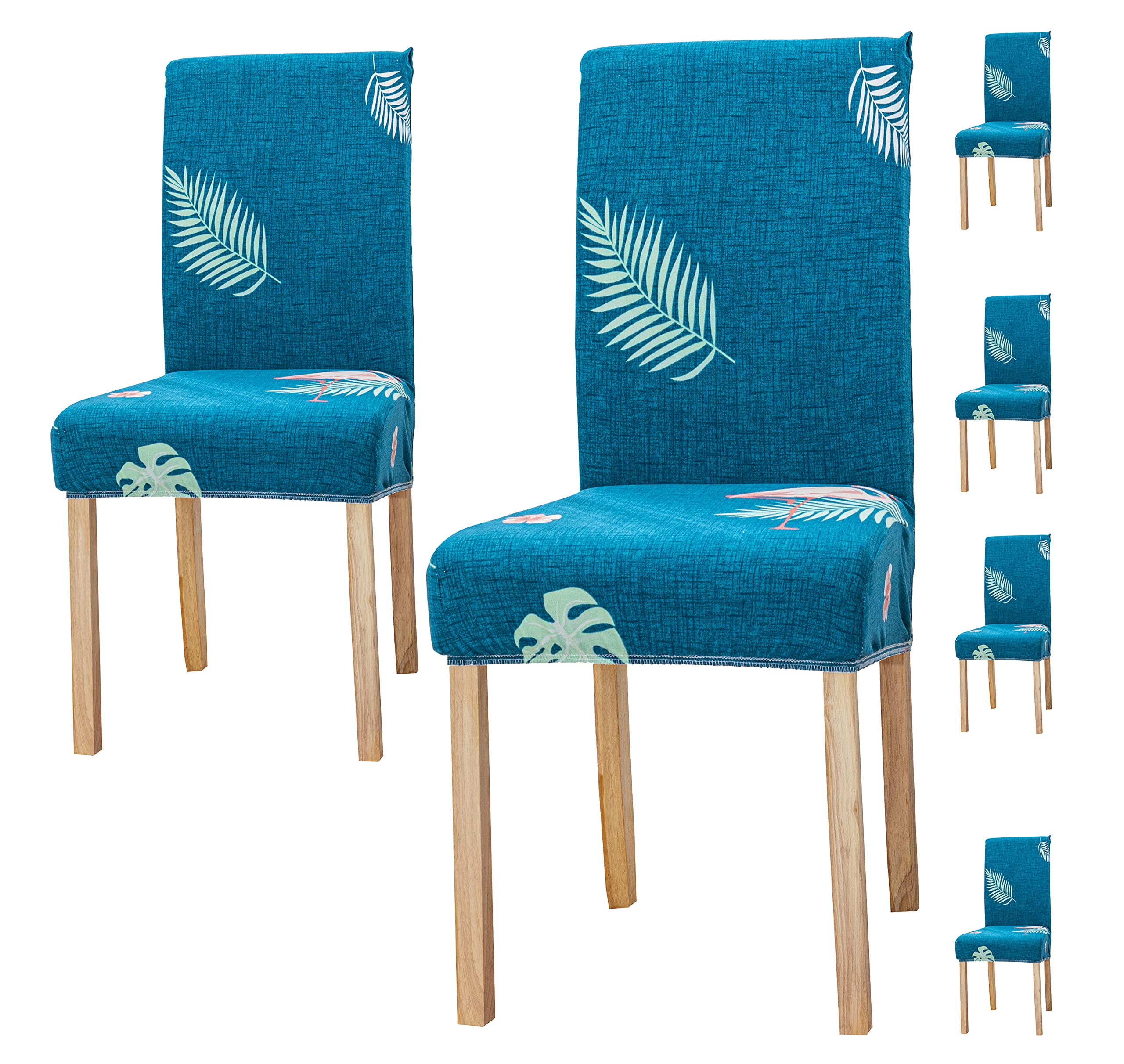 House Of Quirk Elastic Chair Cover Stretch Removable Washable Short Dining Chair Cover Protector Seat Slipcover (Pack Of 6, Teal