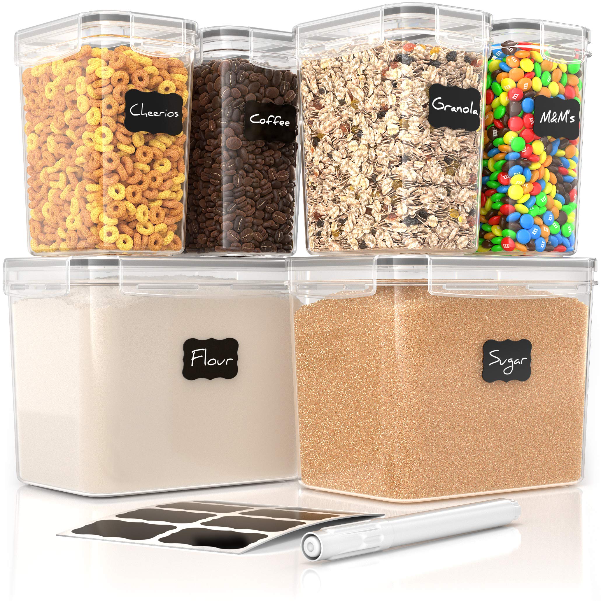 Simple Gourmet Airtight Food Storage Containers - Set Of 6 Flour And Sugar Canisters For Pantry Storage And Organization - Marke