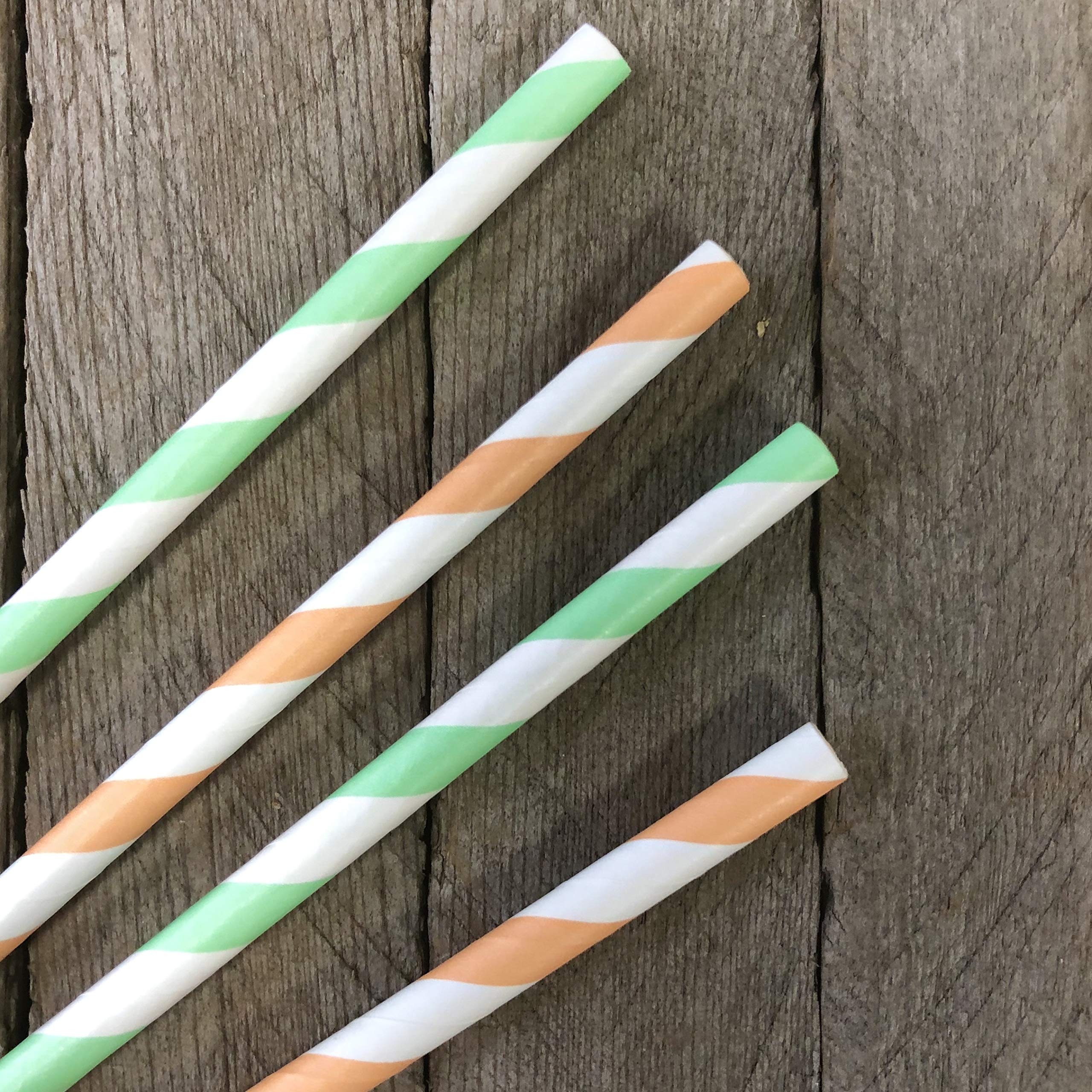 Striped Paper Straws - Mint Green Peach White - 7.75 Inches - Pack Of 50 Outside The Box Papers Brand