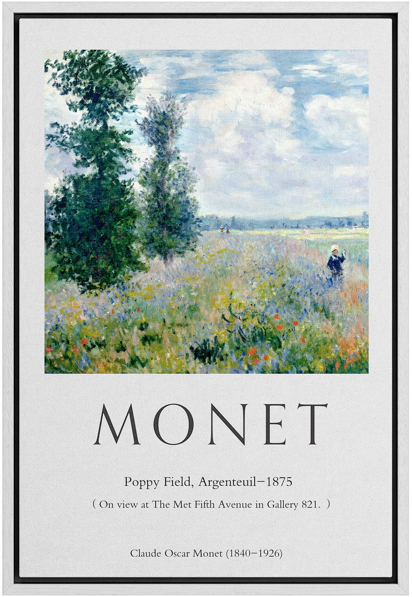Idea4Wall Framed Canvas Print Wall Art Poppy Field, 1875 Master Artist Claude Monet Nature Wilderness Oil Painting Impressionism
