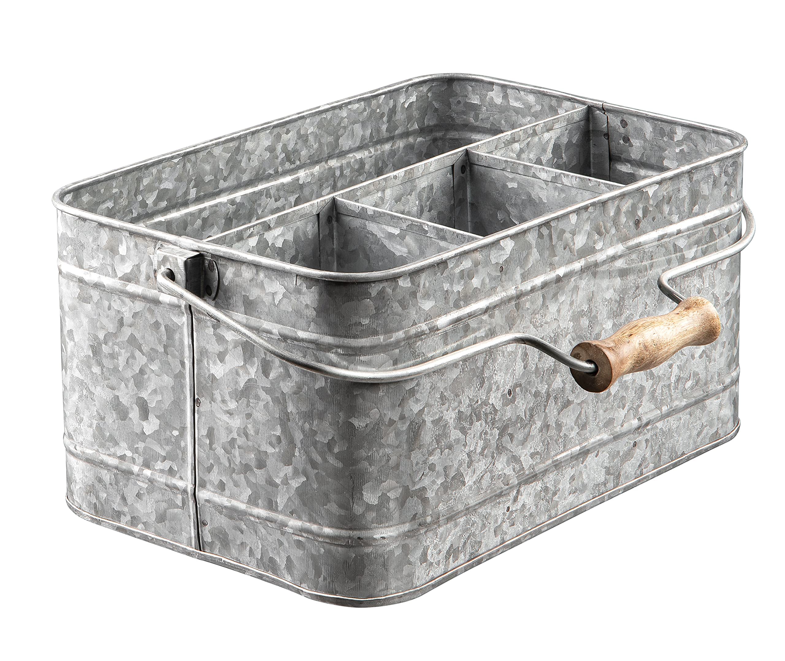 Royalty Art Farmhouse Kitchen Caddy Organizer With Handle For Condiments, Cleaning Products, And Party Supplies, Rustic Galvaniz