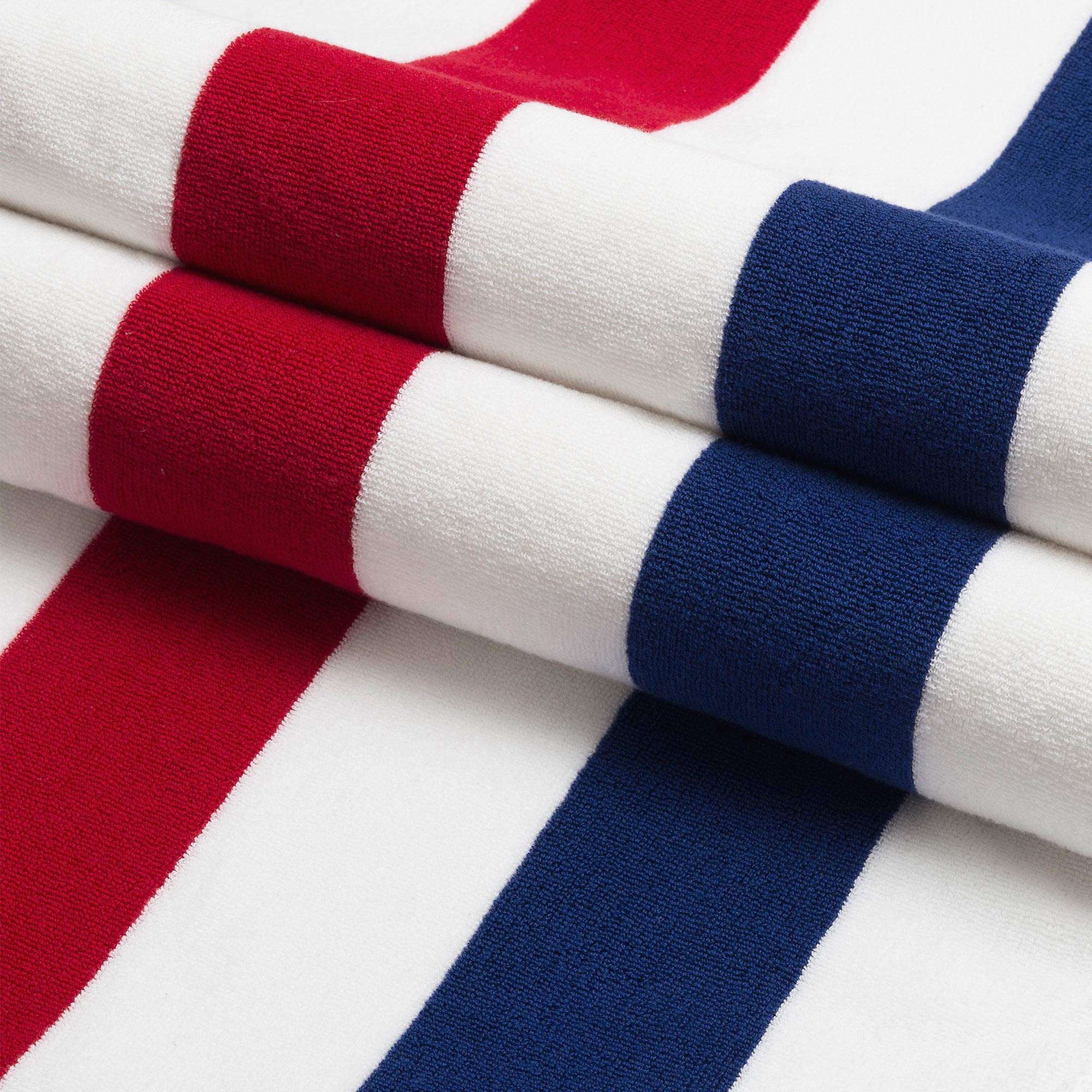Laguna Beach Textile Co. Striped Cabana Beach Towel - Oversized  Plush 630 GSM Cotton - Red  White and Blue