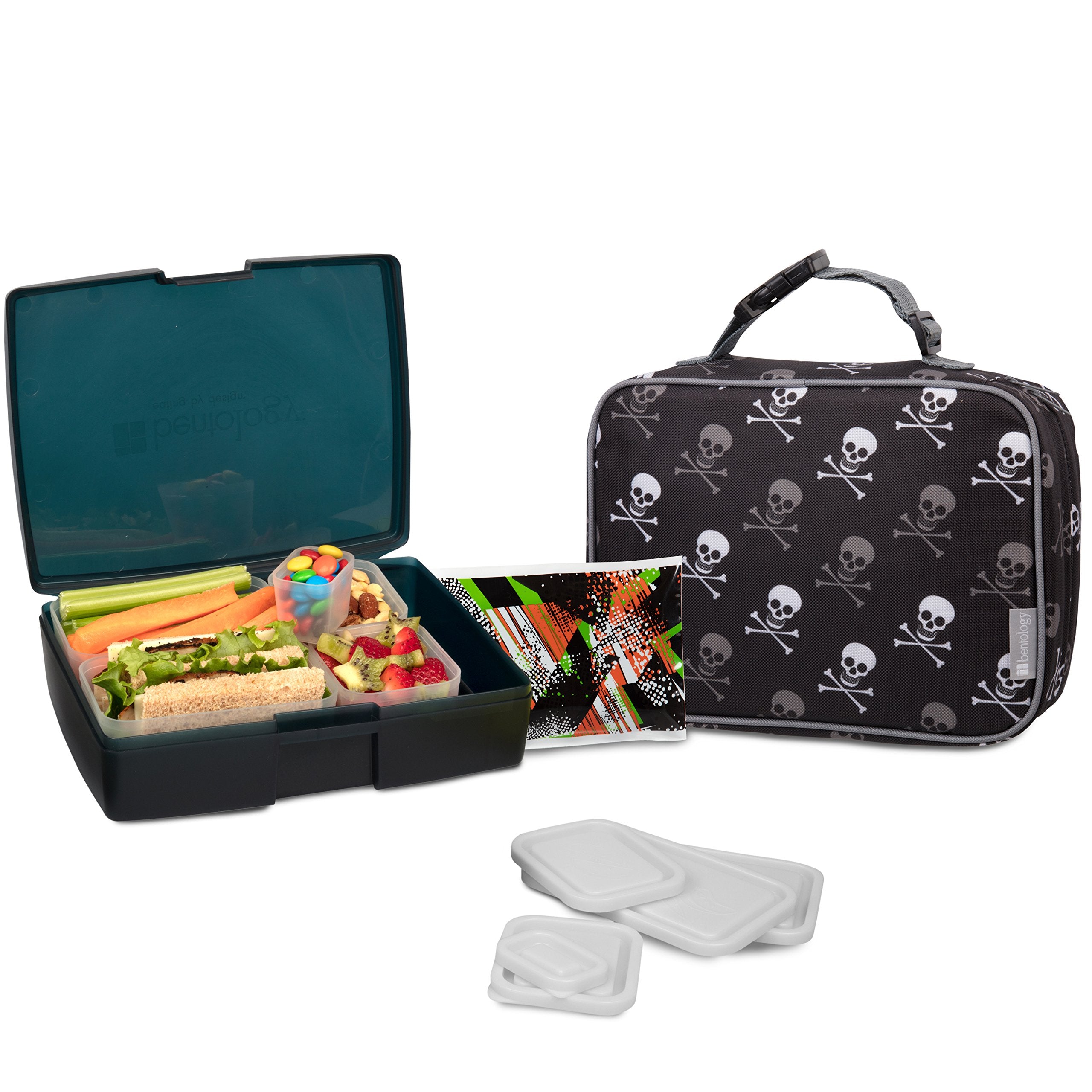 Entology Lunch Bag And Box Set For Kids - Boys Insulated Lunchbox Tote, Bento Box, 5 Containers And Ice Pack - 9 Pieces - Pirate