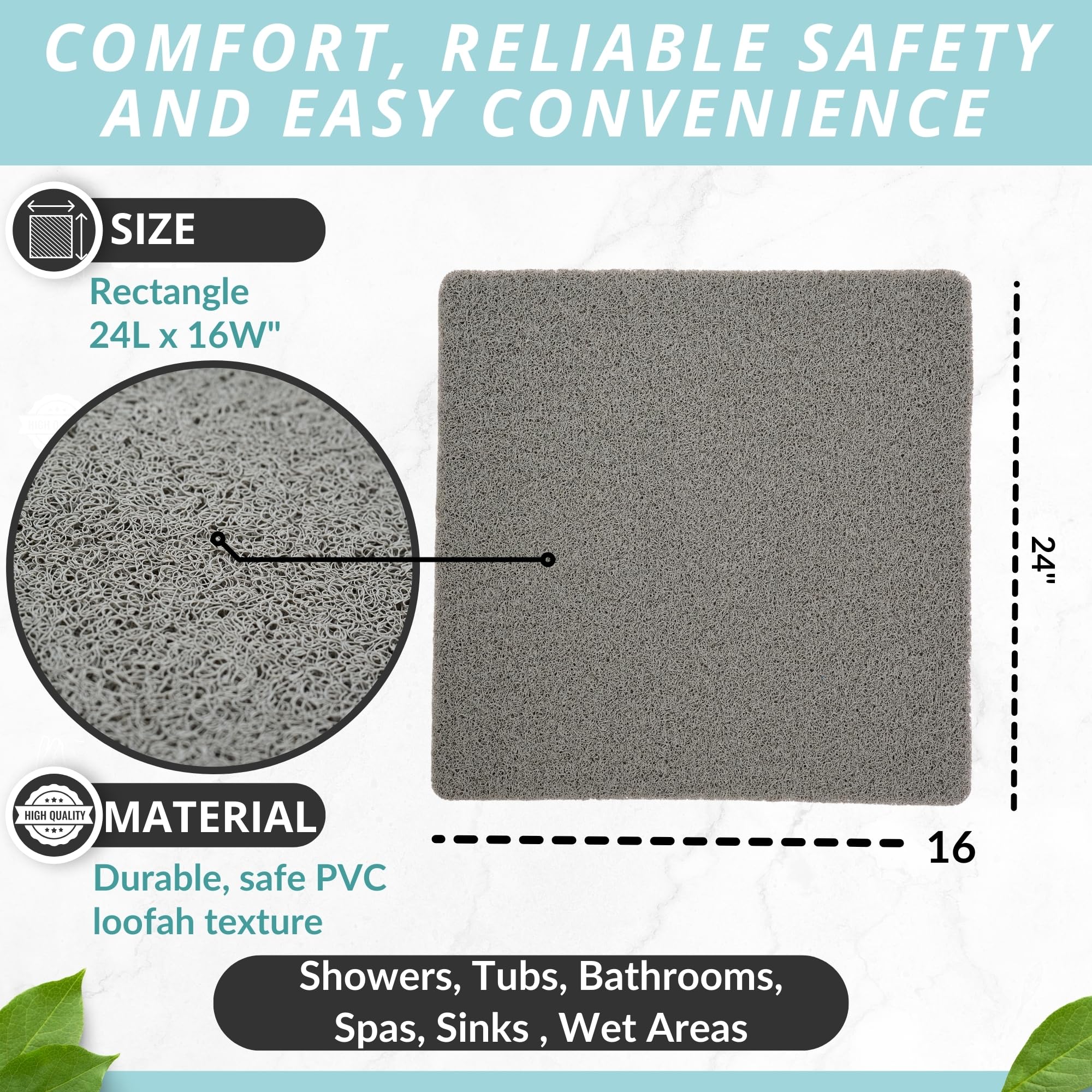 Enkosi Square Shower Mat Non Slip - Loofah Shower Mats For Showers Anti Slip - Bathroom Shower Mat - Non Slip Shower Mats - Non