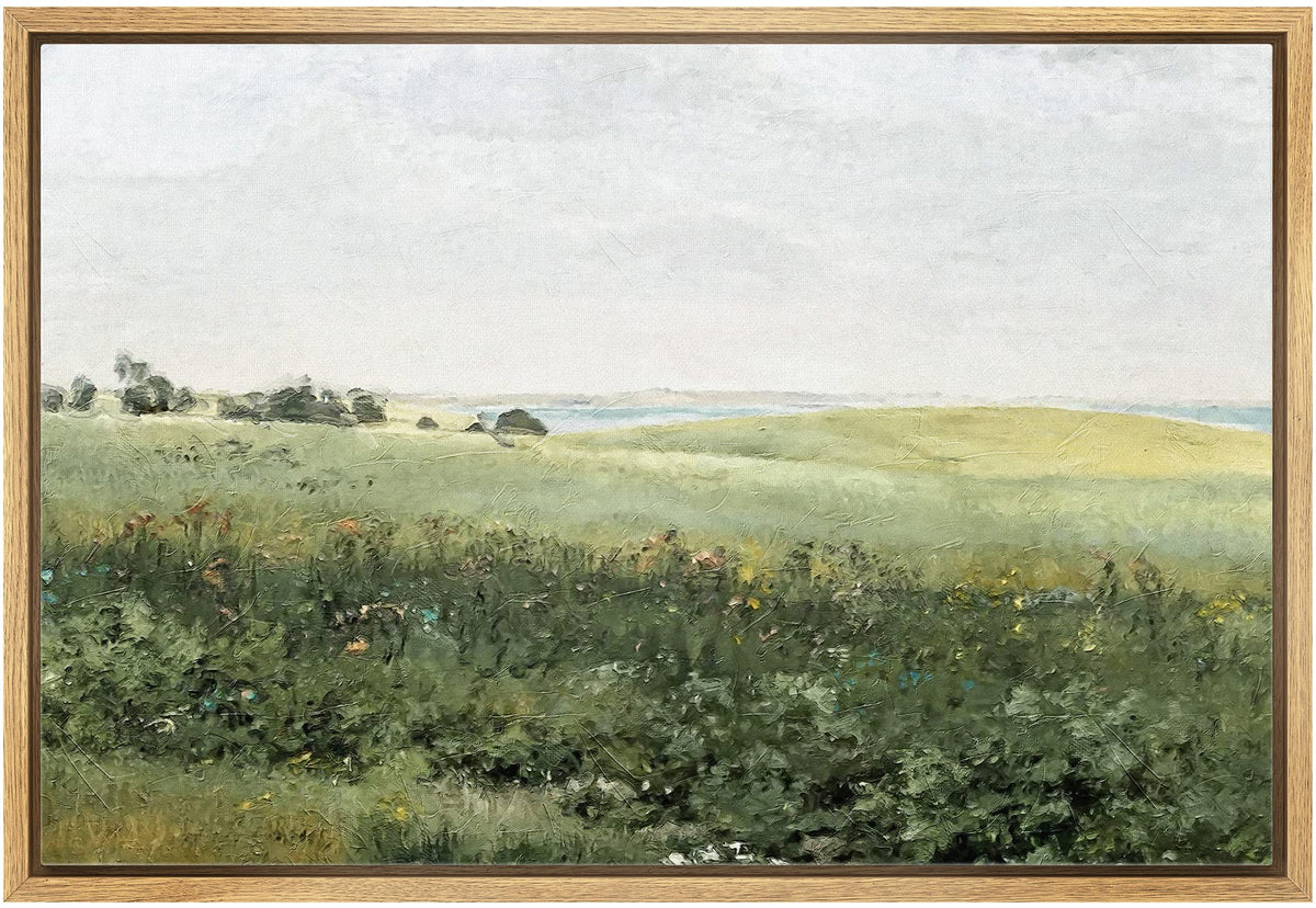 Wall26 Framed Canvas Print Wall Art Green Meadow Hillside With Plants And Flowers Nature Wilderness Illustrations Modern Rustic