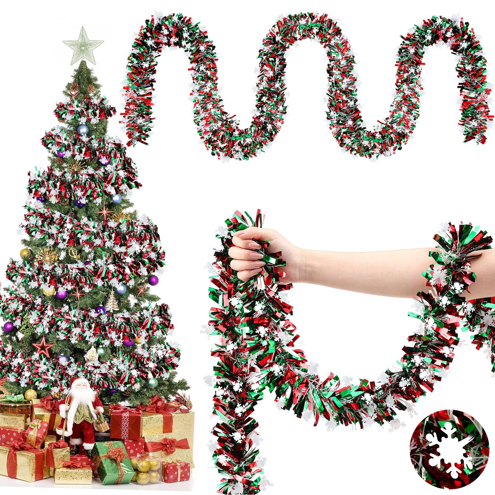 Yuxung 49.2 ft Christmas Tinsel Garland Metallic Garland Light Glittering Decoration for Valentine Birthday Wedding Party Holida
