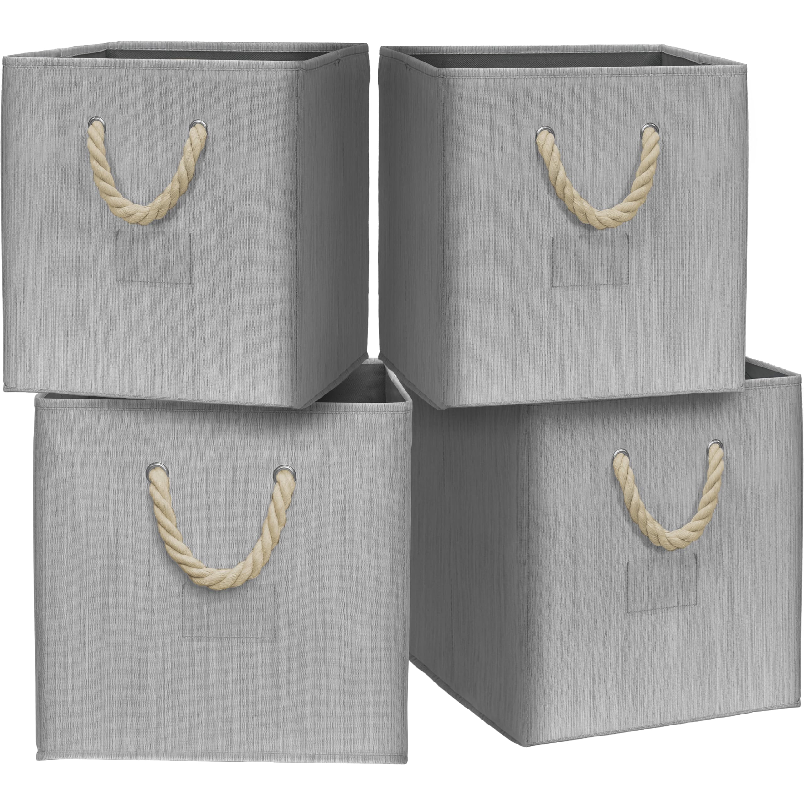 Simple Houseware 4 Pack Cube Storage Bin With Braided Handles, Gray