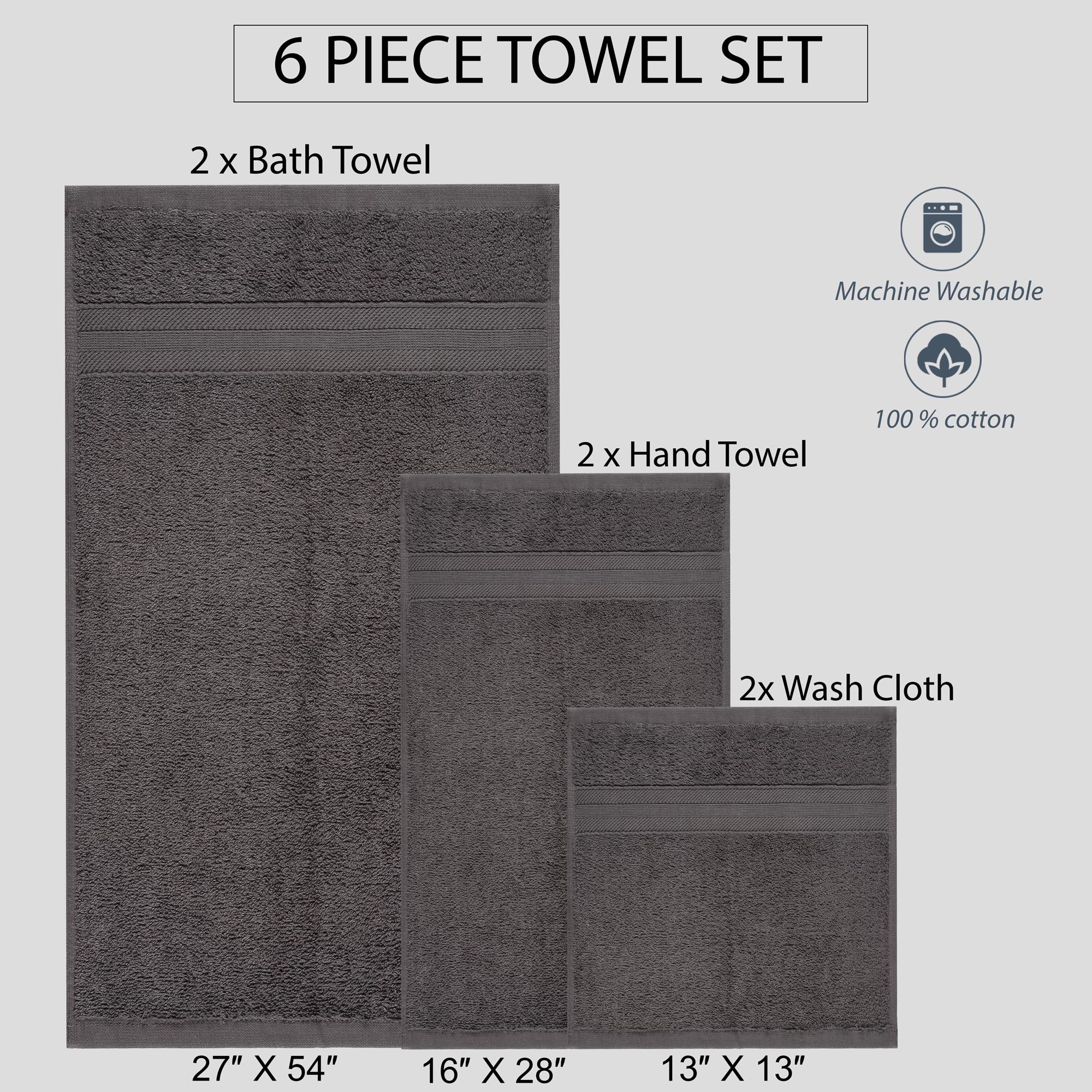 All Design Grey Bath Towels Set Quick-Dry  Soft  High Absorbent 100% Cotton Towels for Bathroom Guests Pool Gym Camp Travel College Dorm (6 Piece Towel Set  Grey)
