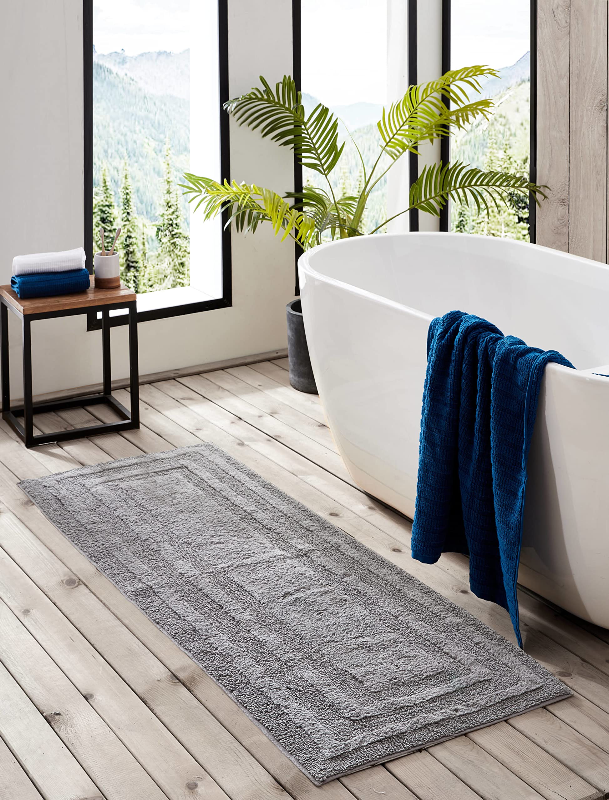 Eddie Bauer - Bathroom Rug Runner, Soft Tufted Cotton Bathroom Decor, Super Absorbent & Quick Dry (Logan Chrome Grey, 60'' X 22'