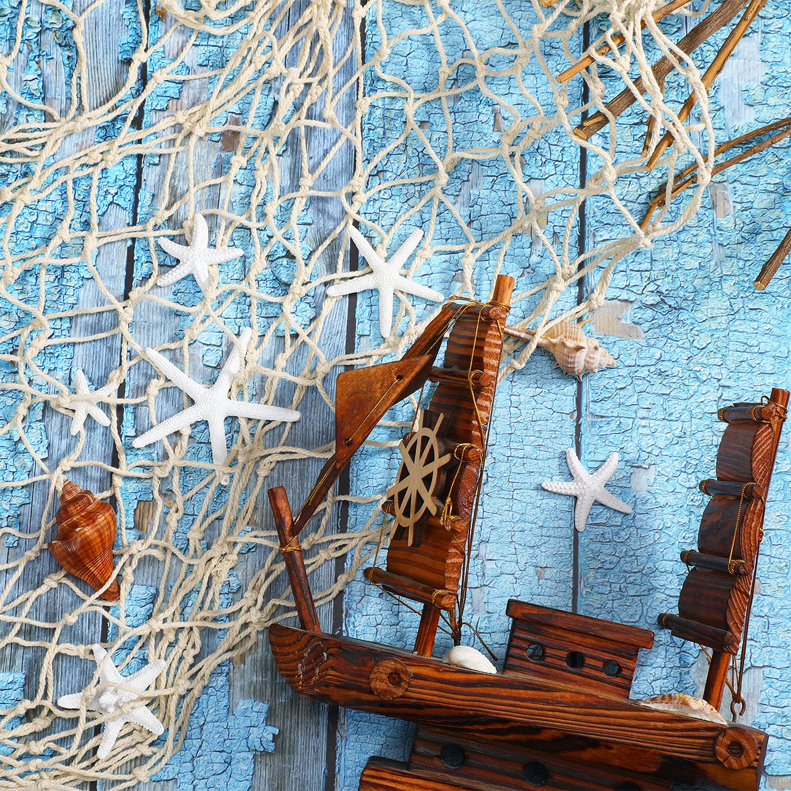 21 Pieces Starfish Ornament Sets Starfish Decor Fish Net Sea Wall Decor Fishnet Nautical Decoration for Crafts Beach Wedding Mer