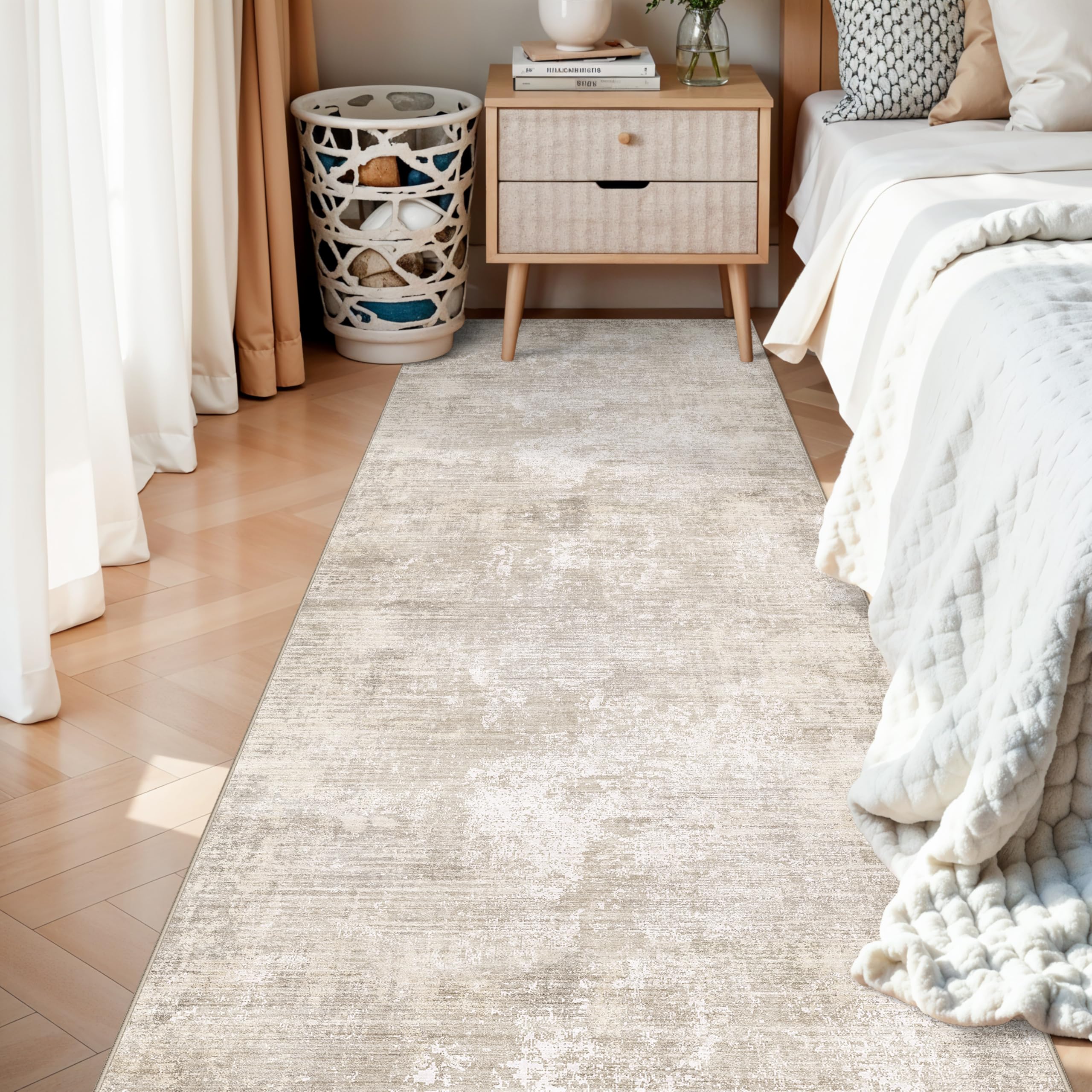 3x10ft Beige Neutral Hallway Runners - Abstract Ultra Soft Carpet for Bedroom Living Room Non-Shedding Accent Rug for Kitchen Wa
