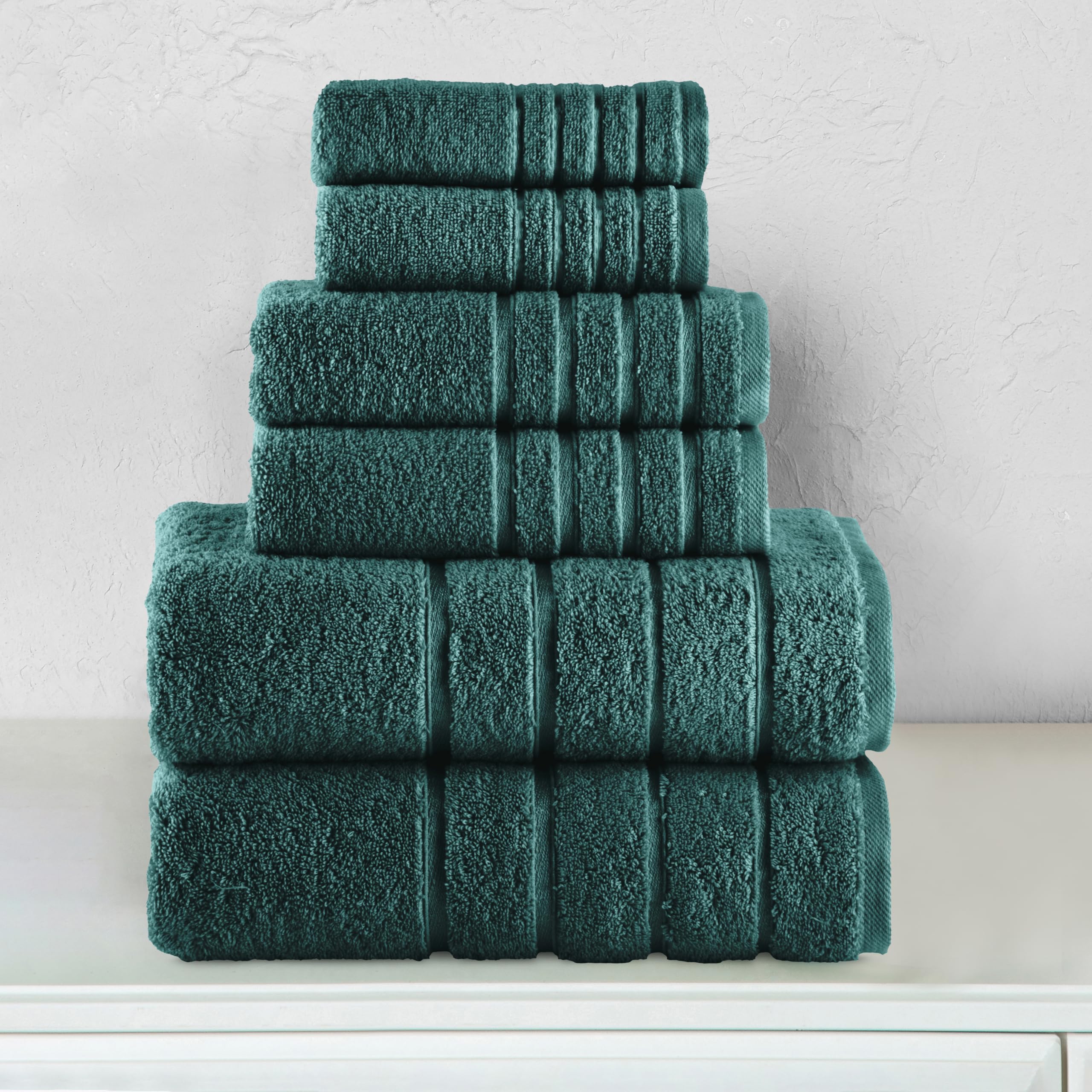 Elegant Comfort 4 Lines Viscose Stripe 6-Piece Premium Towel Set - 100% Turkish Cotton High Absorbent Luxury Bathroom Towels - I