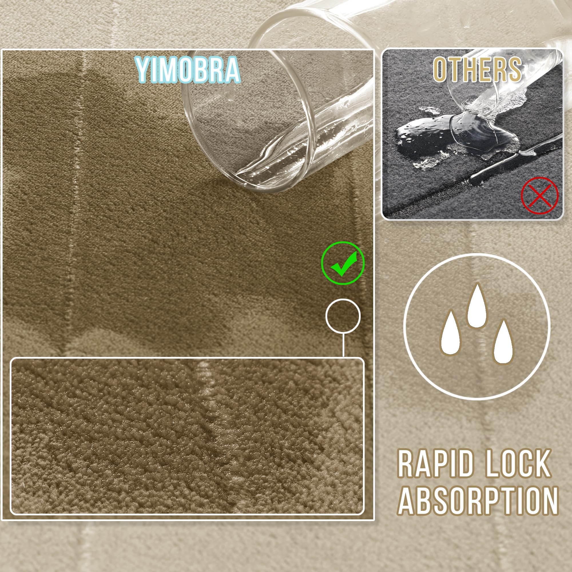 Yimobra 3 Pieces Memory Foam Bath Mat Sets  44.1x24 + 31.5x19.8 and U-Shaped for Bathroom Rugs  Toilet Mats  Non-Slip  Soft Comfortable  Water Absorption  Machine Washable  Camel