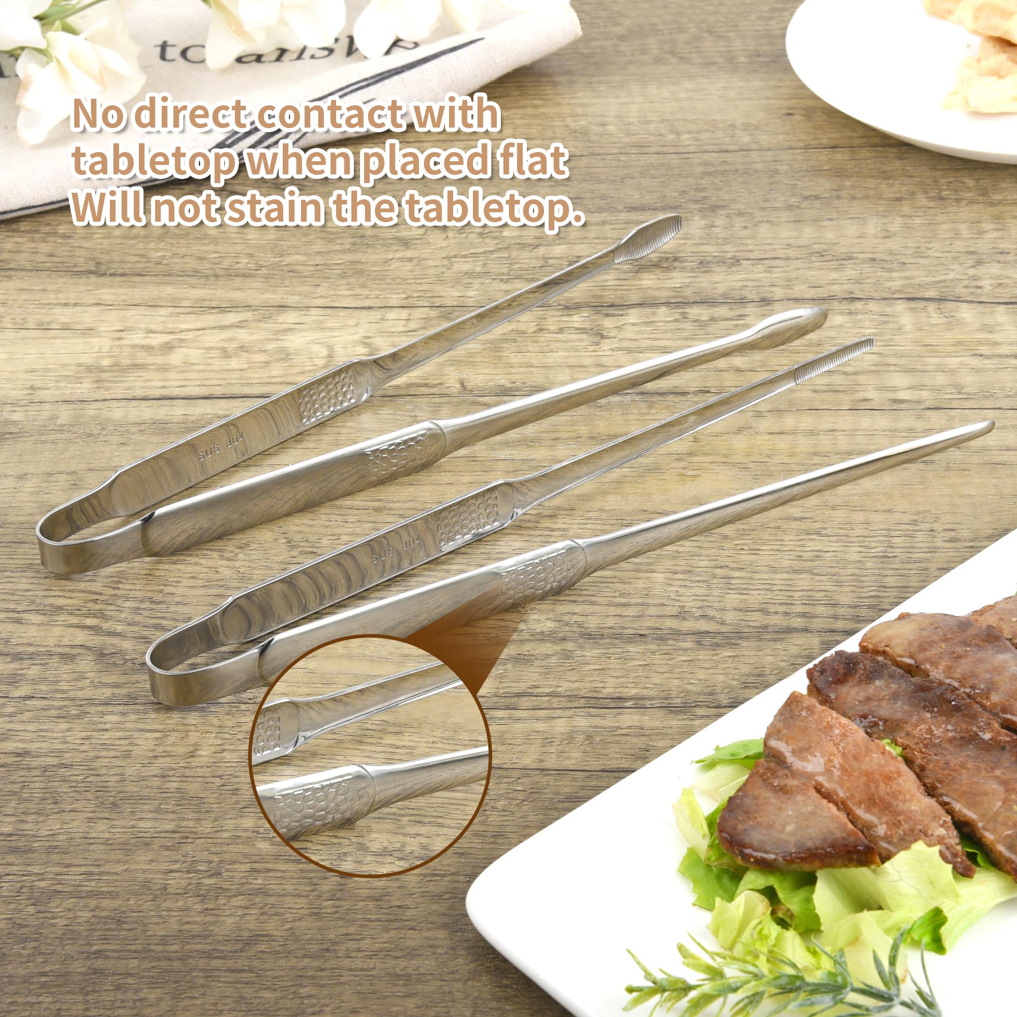 2 Pcs Stainless Steel Professional Fine Tweezers Pliers, Round And Pointed, Extra Long Heavy Duty Food Tweezers With Precision S