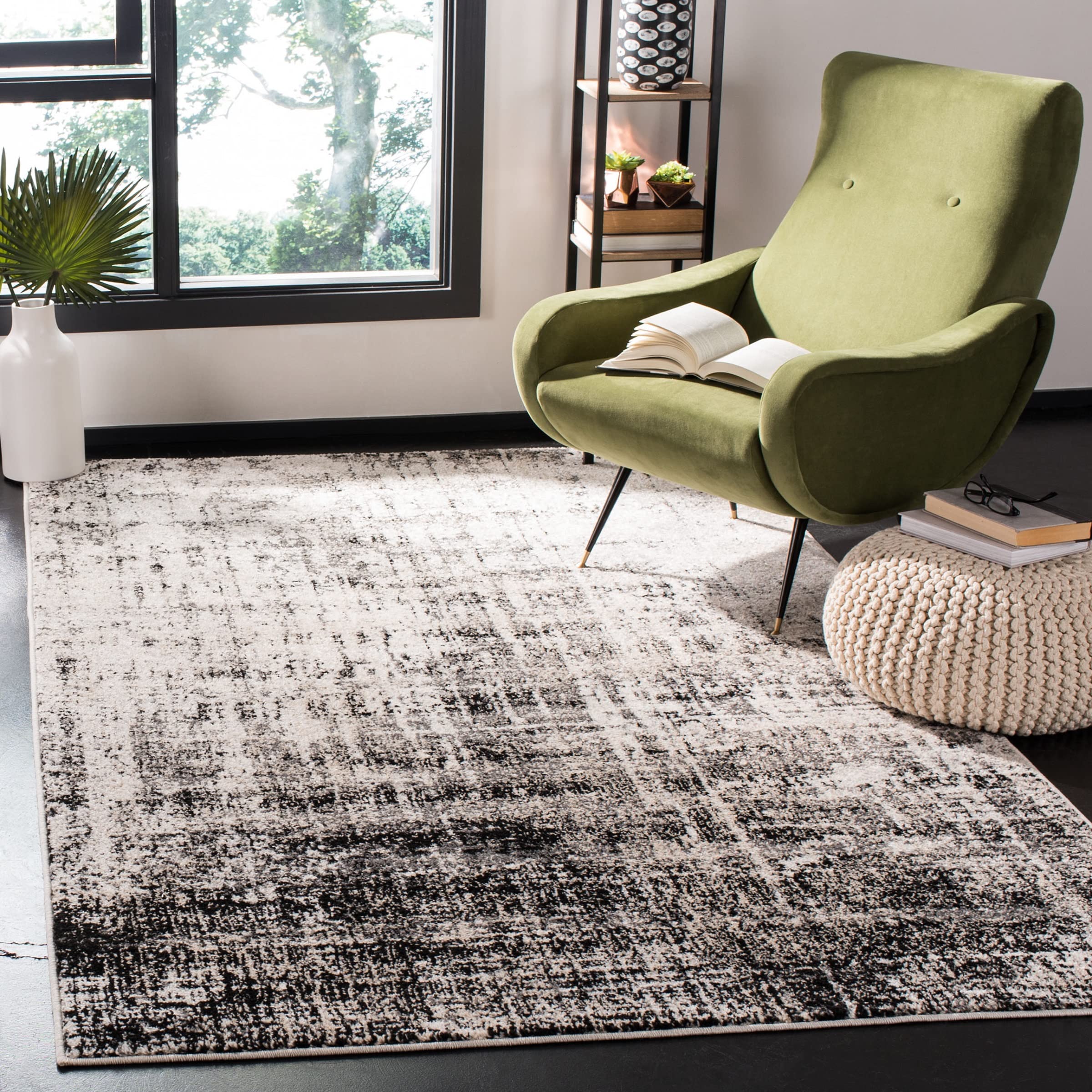 SAFAVIEH Adirondack Collection Accent Rug - 3 x 5, Silver & Black, Modern Abstract Design, Non-Shedding & Easy Care, Ideal for