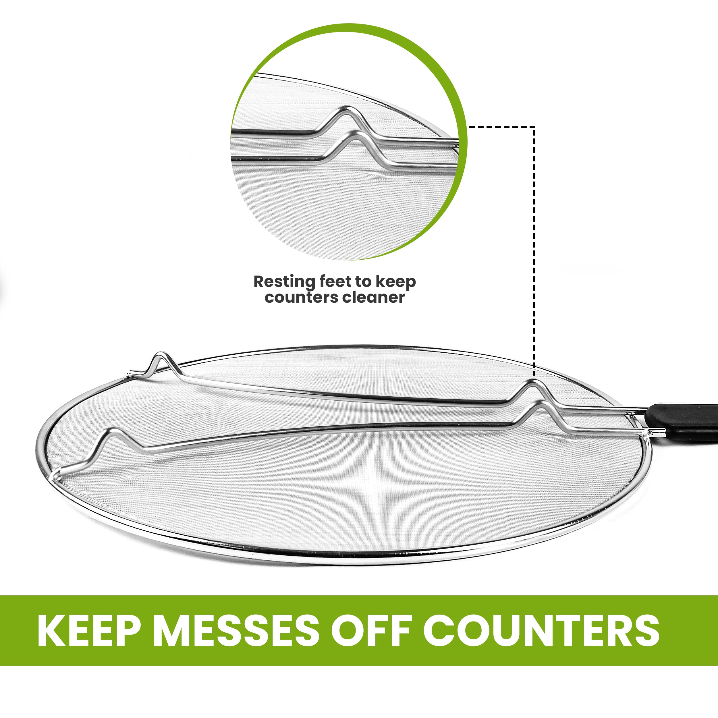 13'' Grease Splatter Screen For Cooking | Stainless Steel Oil Splatter Guard And Ultra-Fine Mesh Protects Skin From Burns | Tpr