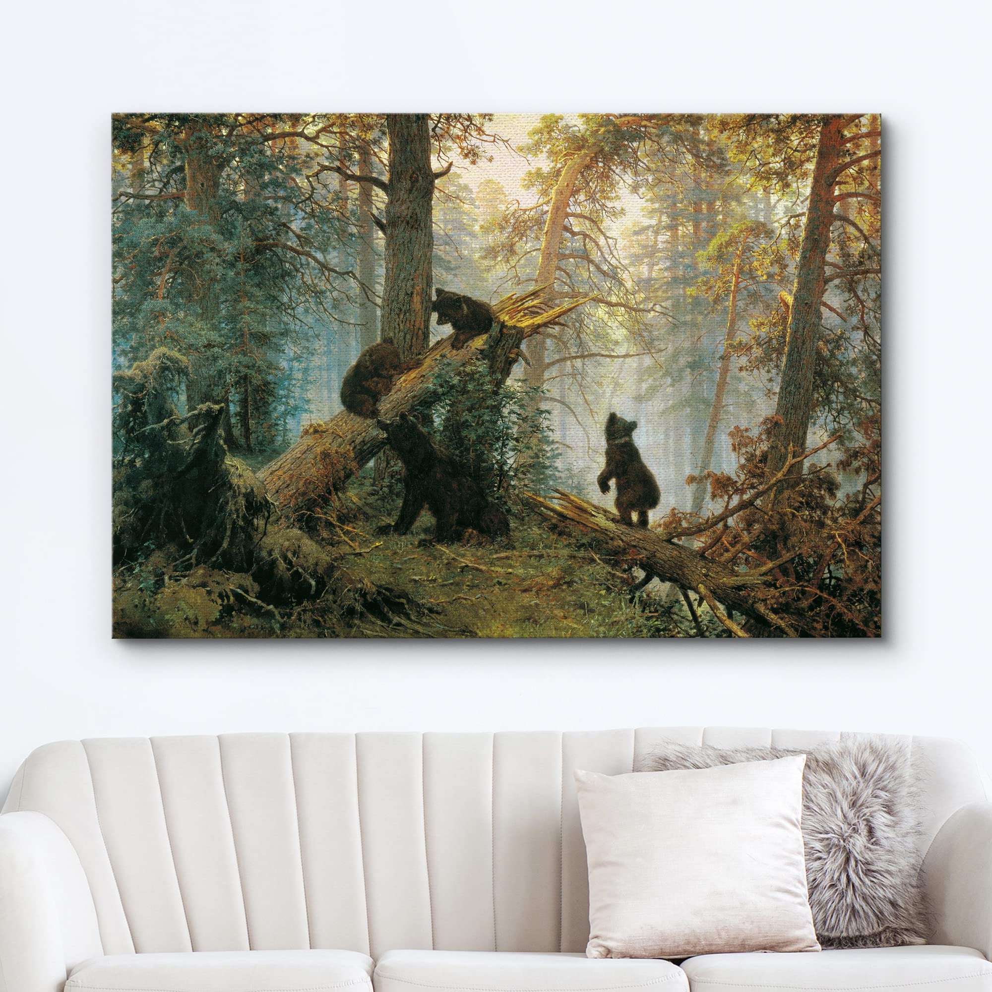 wall26 Canvas Print Wall Art Black Bears in The Spring Forest Nature Wilderness Illustrations Modern Art Rustic Scenic Colorful Multicolor for Living Room  Bedroom  Office - 16''x24''