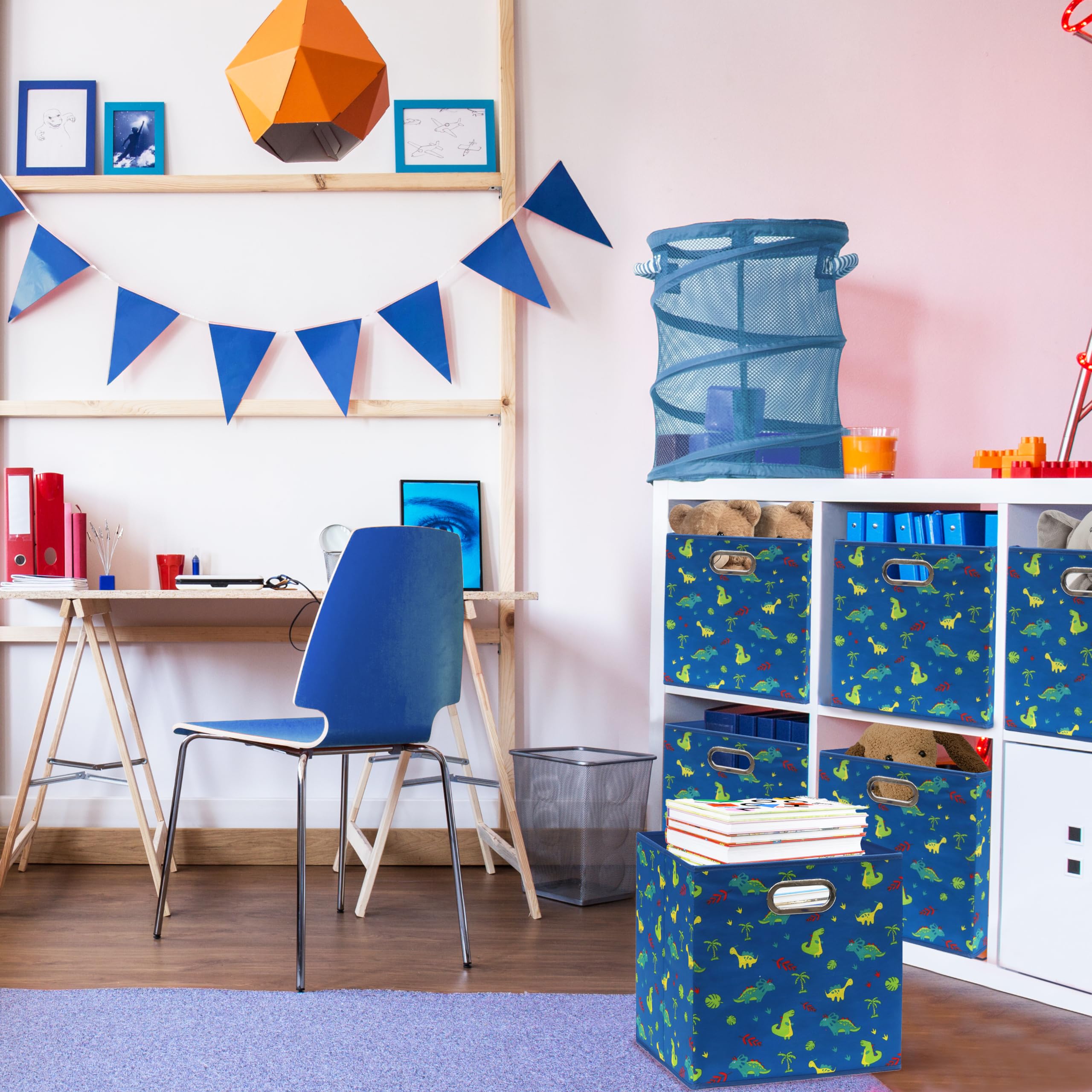 Simple Houseware 6 Pack Printing Fabric Cube Storage Bin With Handle, Blue
