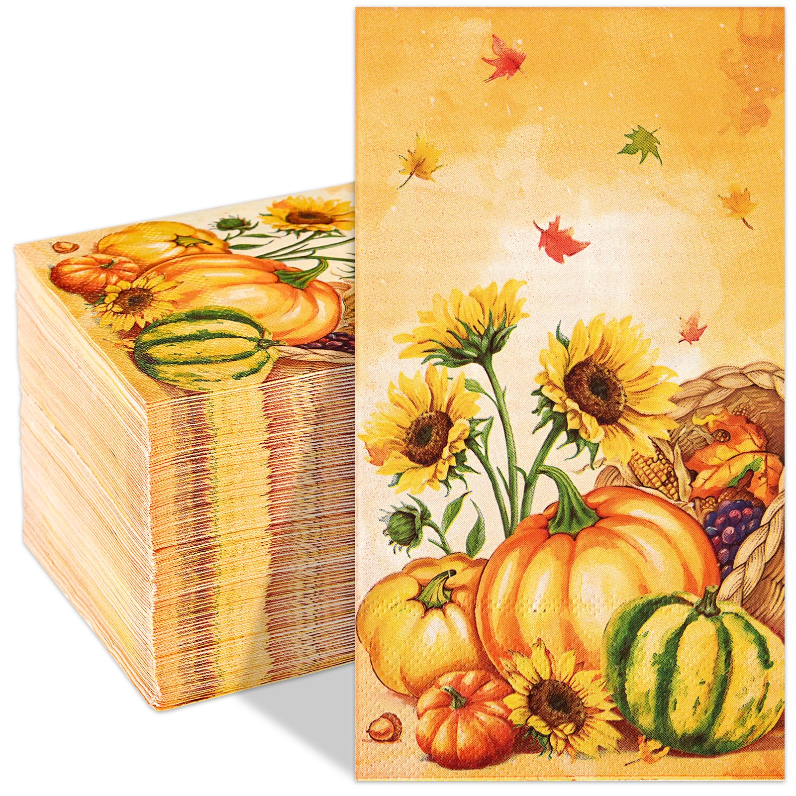 Homlouue 100 PCS Thanksgiving Napkins Disposable, 3-Ply Disposable Fall Paper Napkins for Thanksgiving Harvest Fall Party, Pumpk