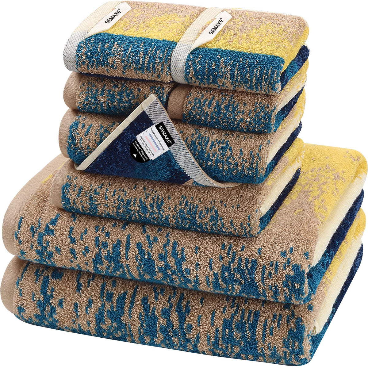 Semaxe Bath Towel Set, 100% Cotton Bathroom Towels With Hanging Loops And Lifecycle Labels, 8 Piece Towel Set Include 2 Bath Tow