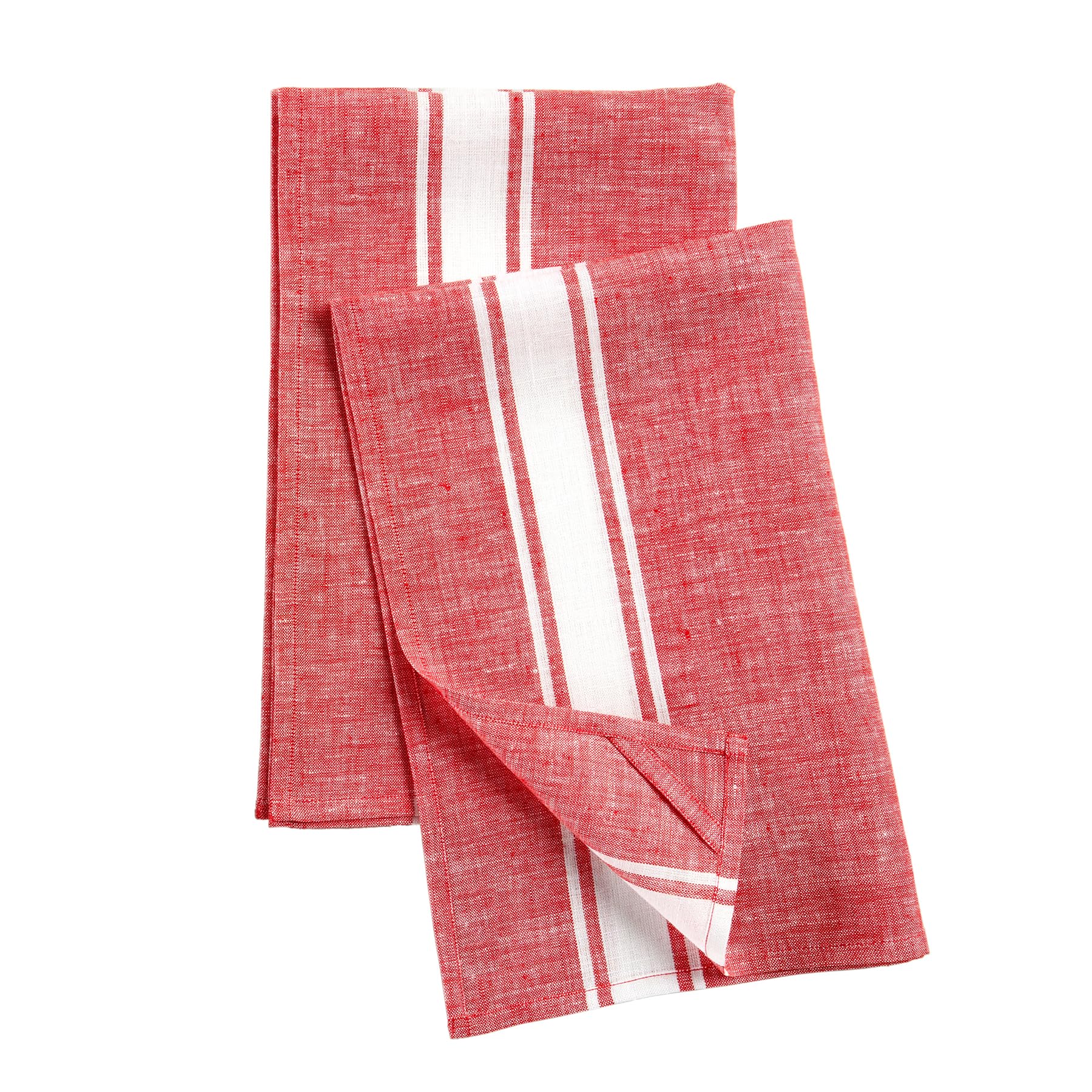Solino Home Linen Kitchen Towels Set Of 2 - Red And White 17 X 26 Inch - 100% Pure Linen Farmhouse Stripe Kitchen/Tea Towels - M