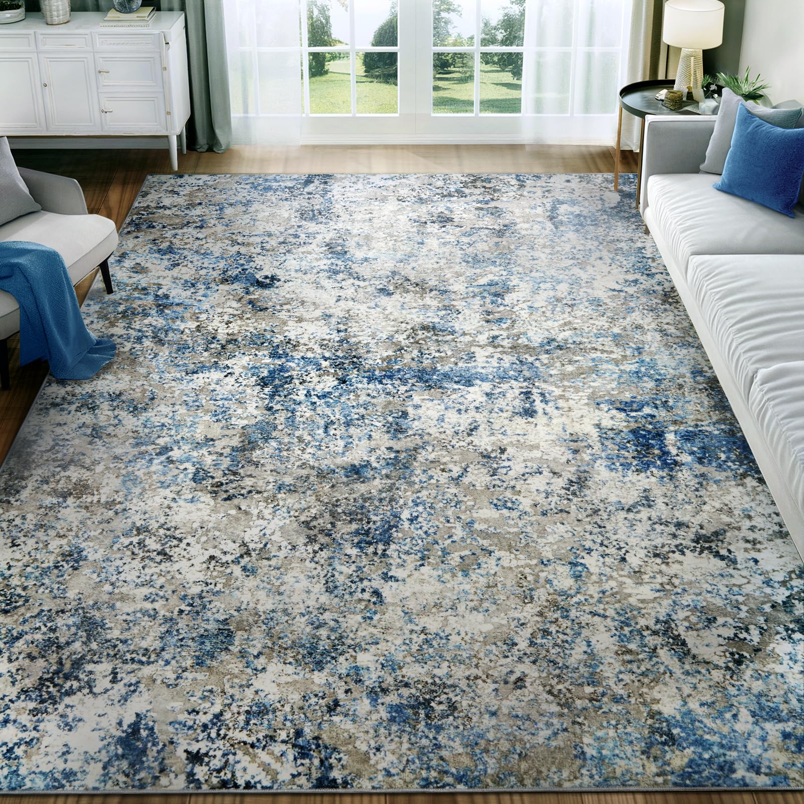 Washable Area Rug for Living Room: 6x9 Modern Abstract Neutral Soft Rug for Bedroom Dining Room No Slip Low Pile Carpet for Nurs