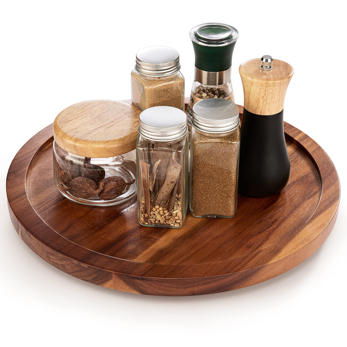 Tidita 13'' Acacia Lazy Susan Turntable For Table - Wooden Lazy Susan Organizer For Cabinet - Kitchen Turntable Storage Food Bin