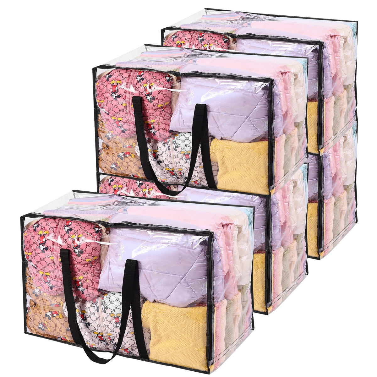 Vieshful 5 Pack Clear Clothes Storage Bag, 110L Zippered Closet Organizer, Plastic Storage Containers Moving bags for Comforter,