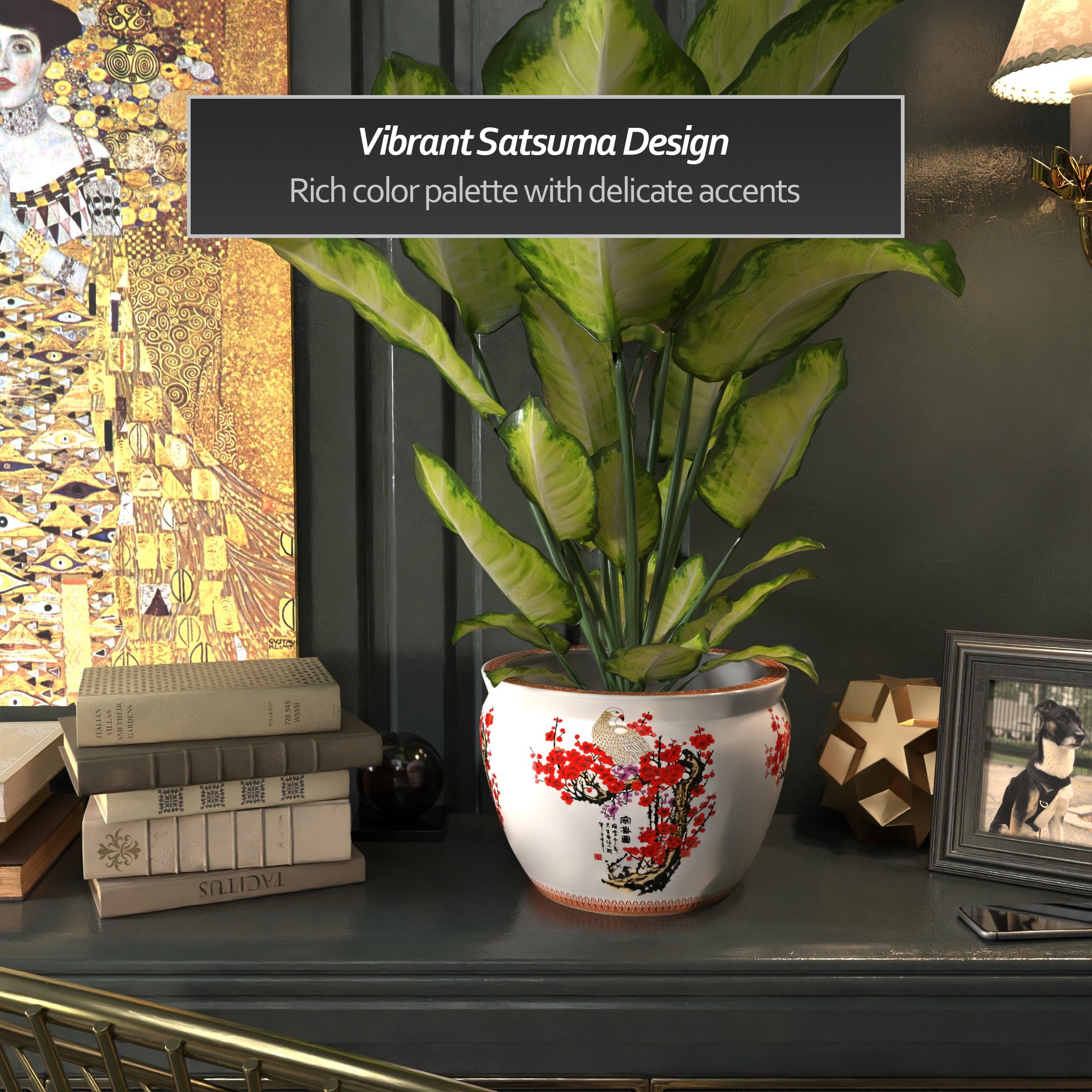Red Lantern 12 Cherry Blossom Porcelain Fishbowl Planter