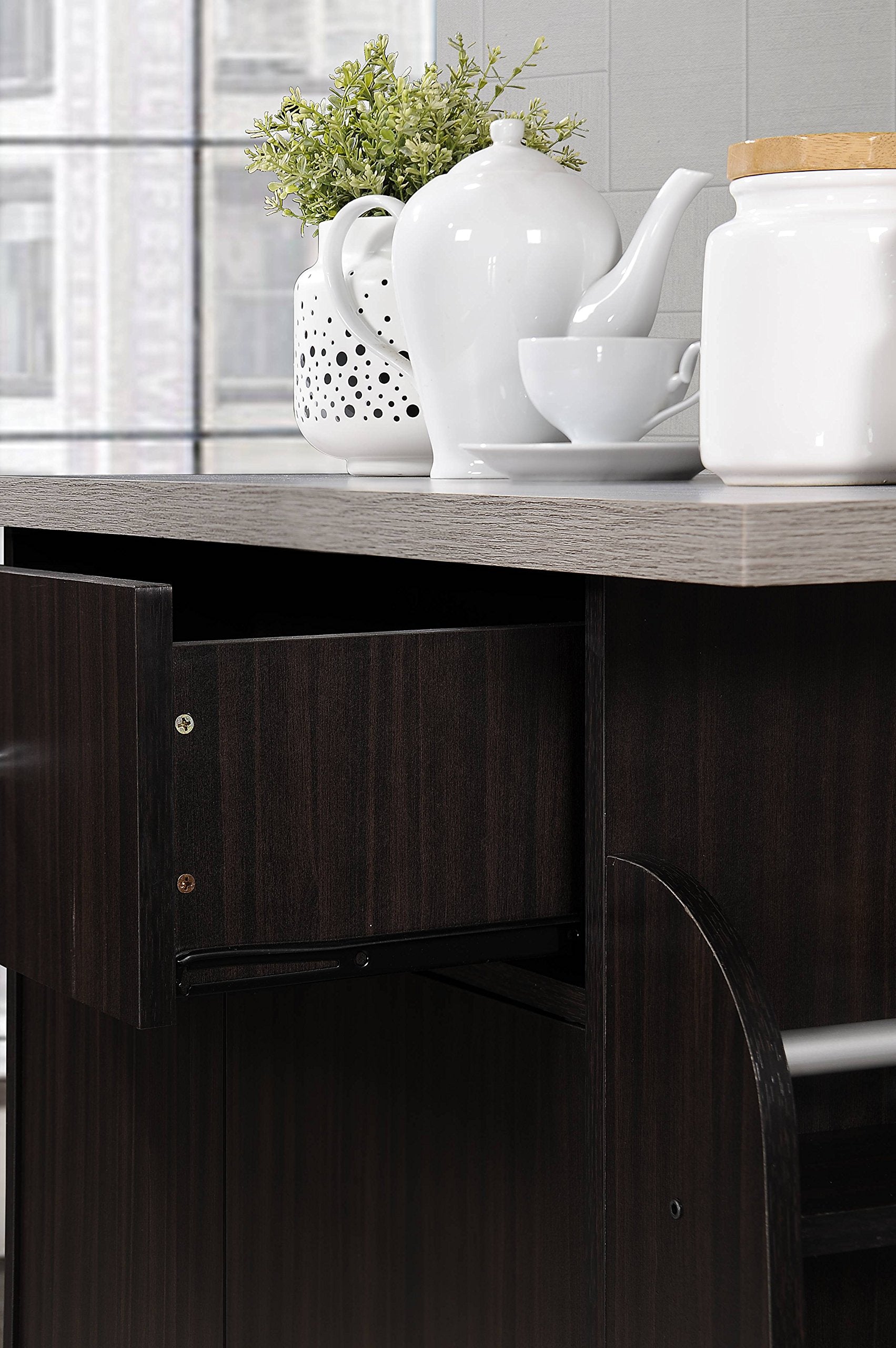 Hodedah Kitchen Cart with Spice Rack in Chocolate