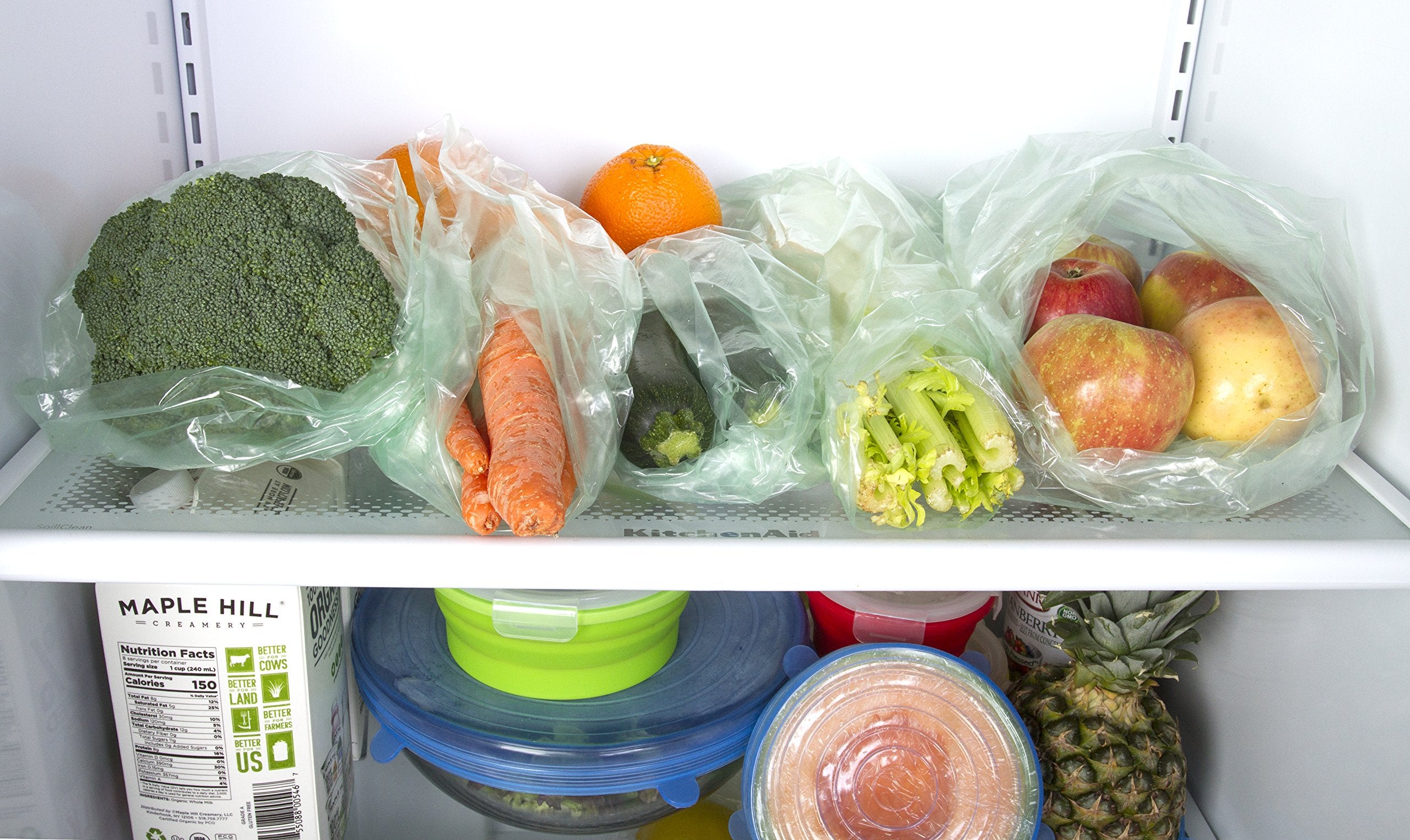 Keep It Fresh Produce Bags - 90 Reusable Bpa Free Freshness Green Bags & Twist Ties - Keeps Fruits, Veggies, And Flowers Fresher