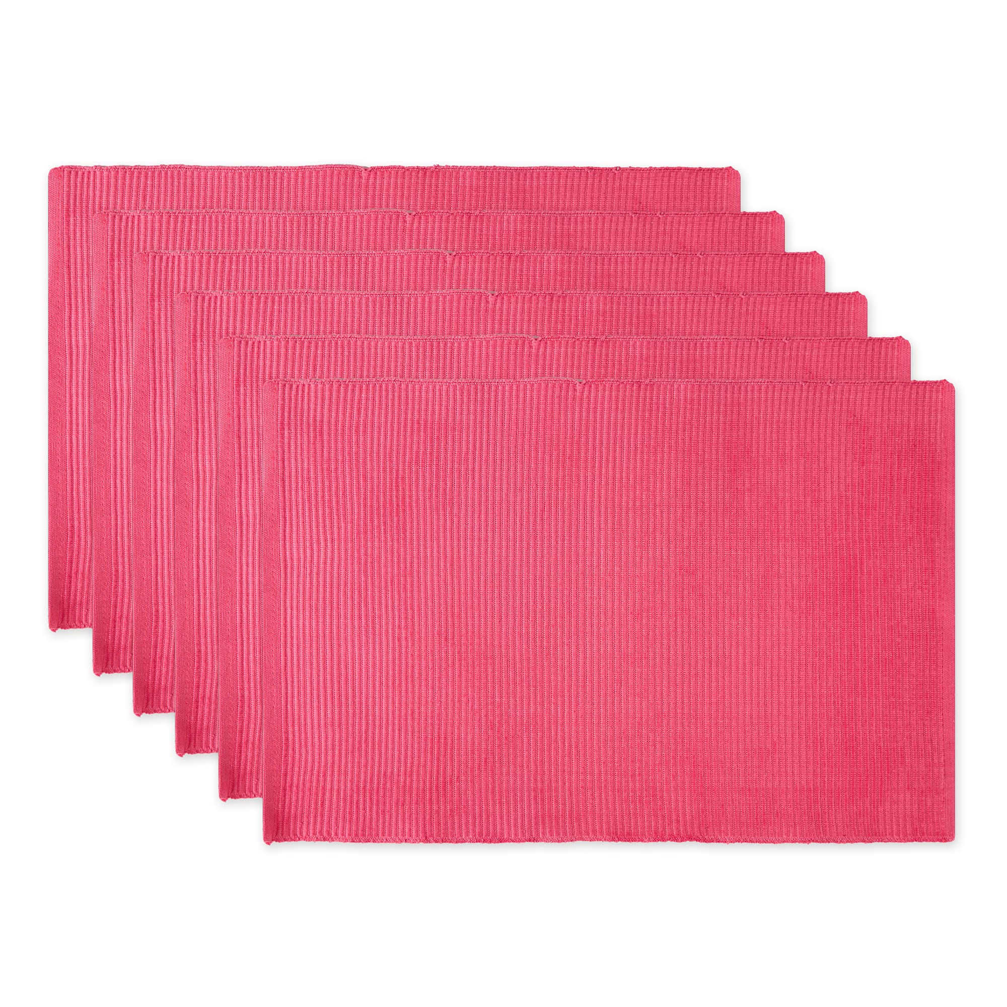 DII Basic Everyday Ribbed Tabletop 100% Cotton, Placemat Set, 13x19, Flamingo, 6 Piece