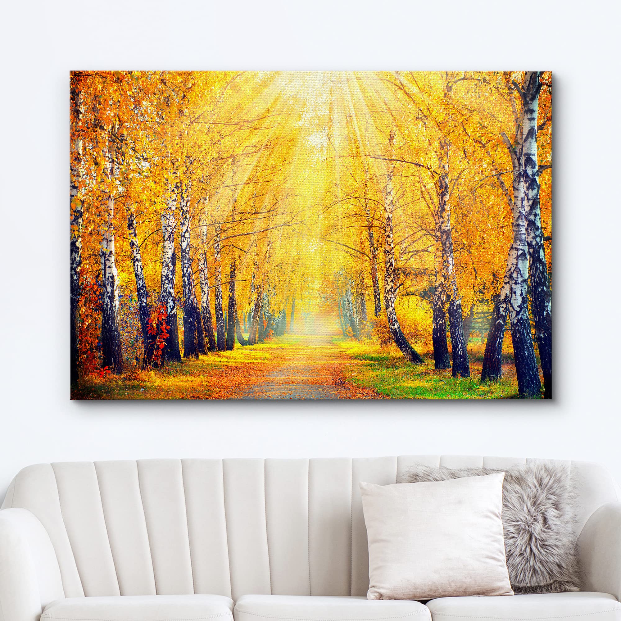 wall26 Canvas Print Wall Art Sunlight Shine Over Yellow Autumn Forest Path Nature Wilderness Photography Modern Art Rustic Scenic Colorful Multicolor for Living Room  Bedroom  Office - 32''x48''