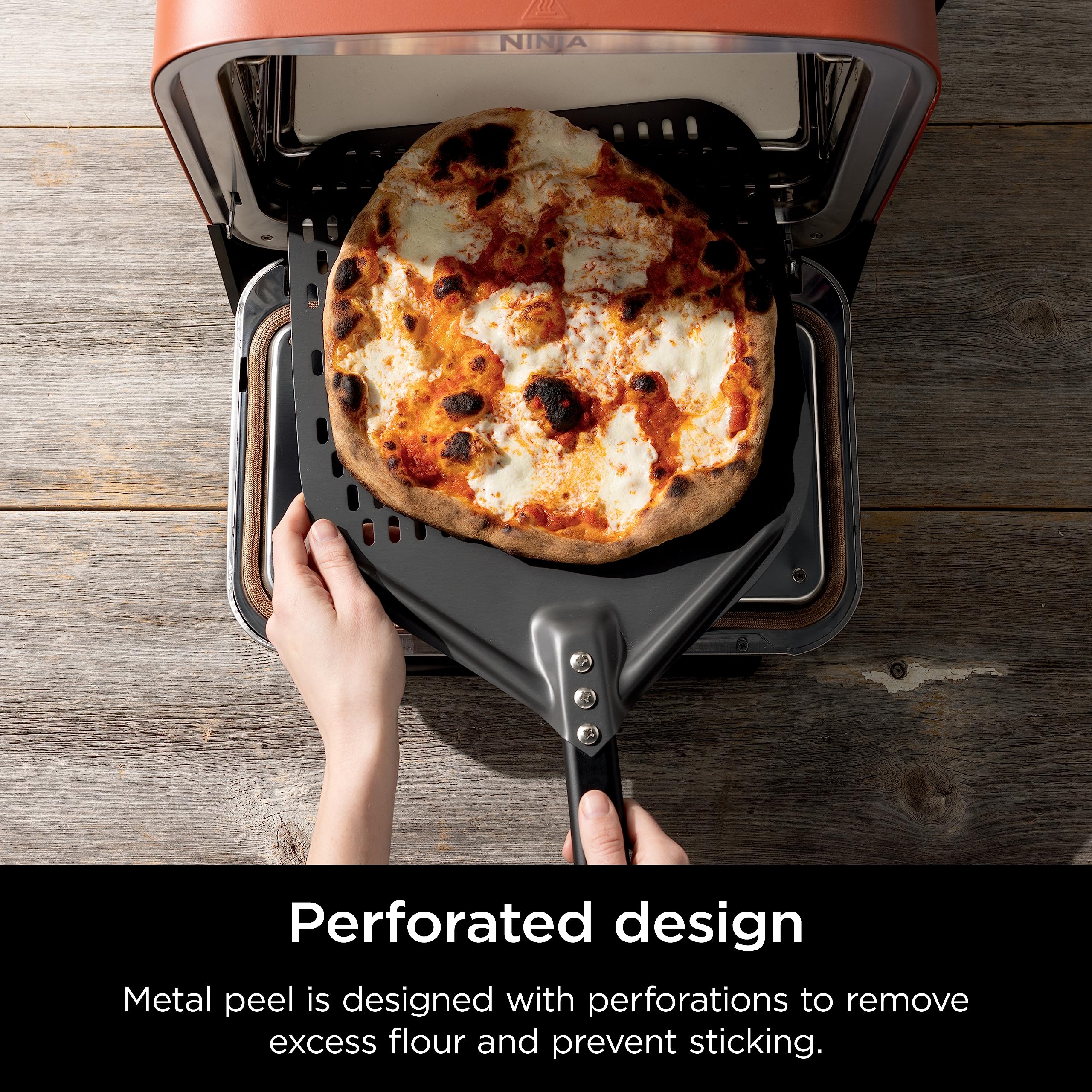 Ninja Xskoppl Perforated Pizza Peel, Compatible Woodfire Outdoor Oven (Oo100 Series), Hanging Drawstring, Aluminum, Grey/Black,