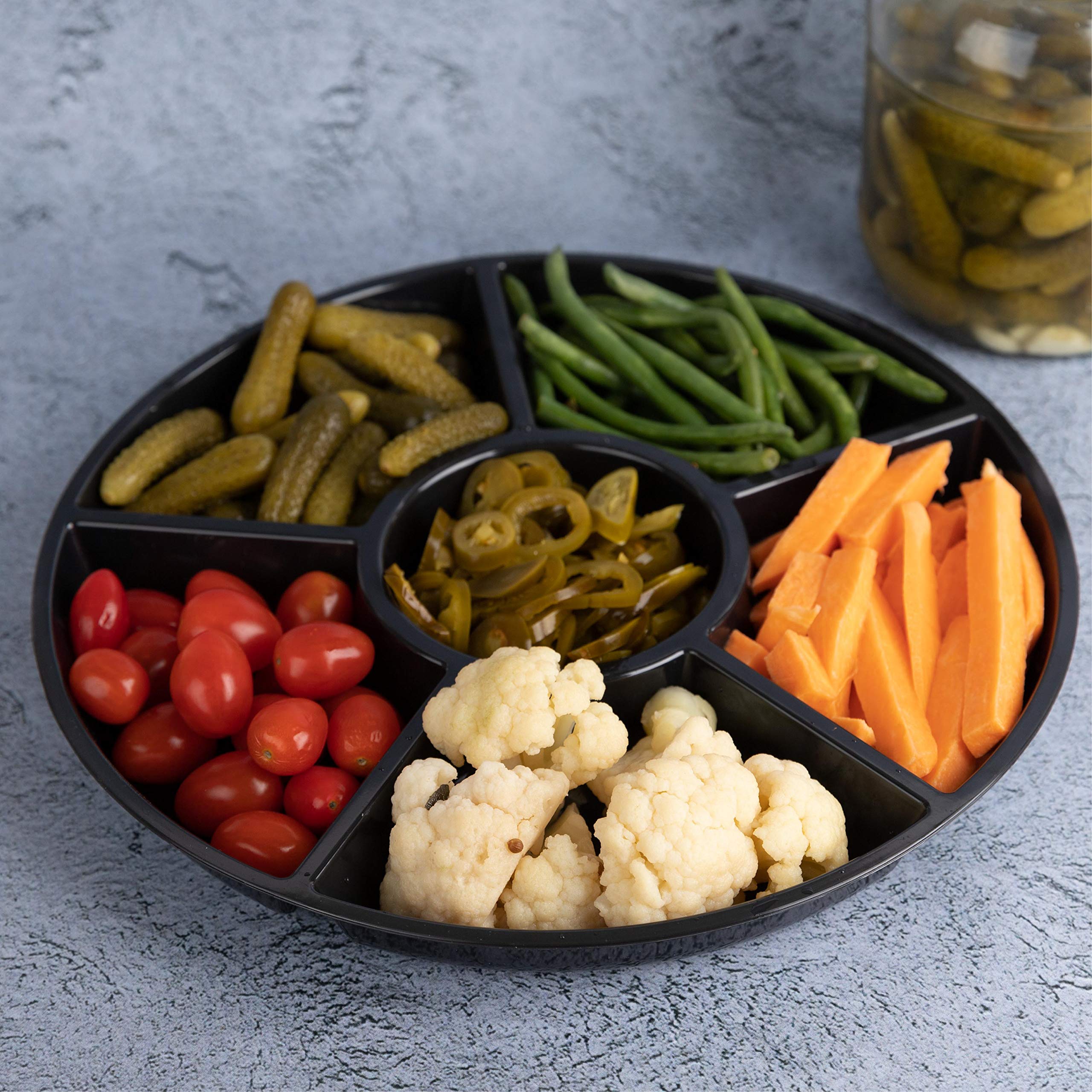 Plasticpro 6 Sectional Round Plastic Serving Tray/Platter (4, Black)