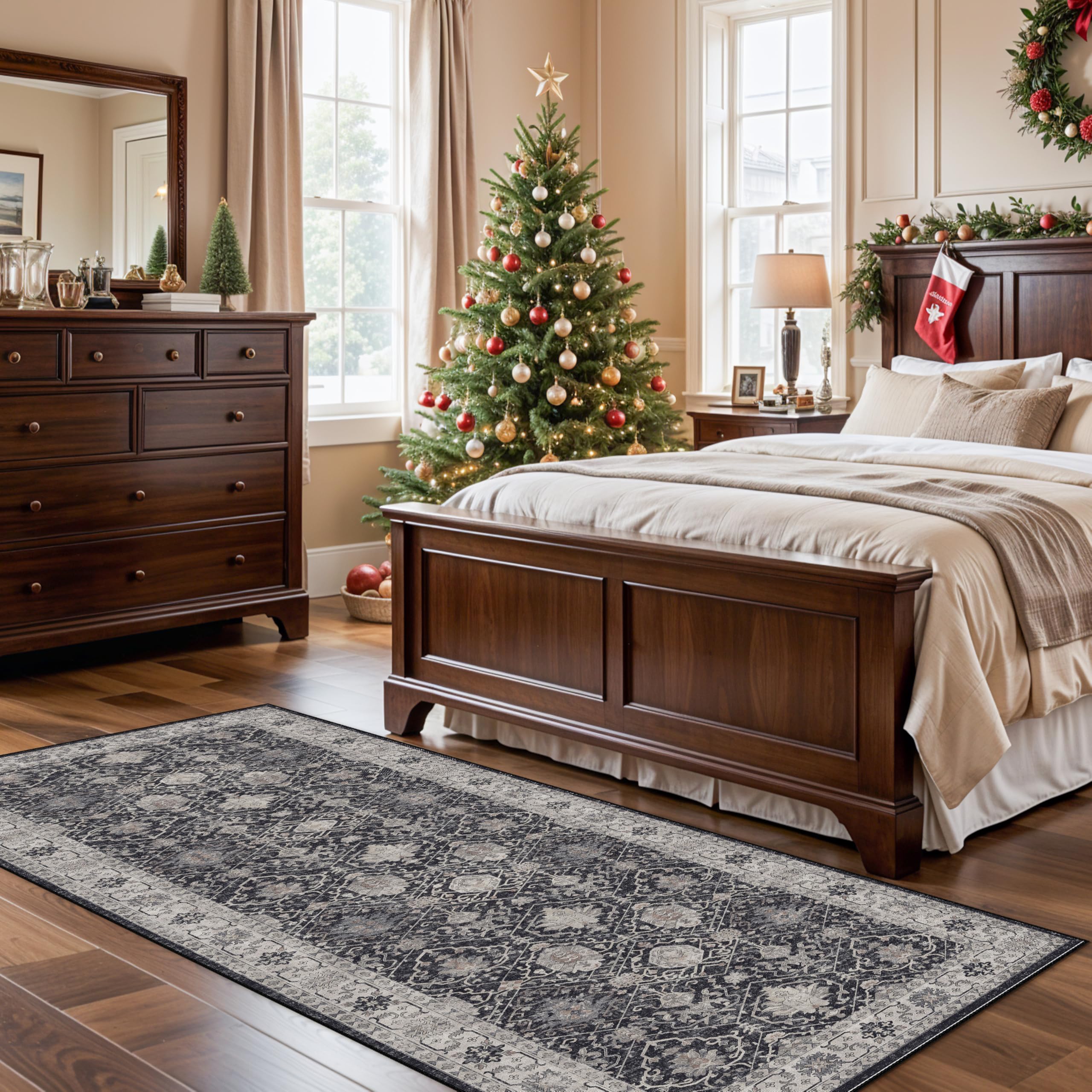 Washable 3x7 Entryway Runner Rug: Farmhouse Wide Kitchen Rug Soft Water Resistant Floor Mat for Bathroom Bedroom Nursery Non-Sli