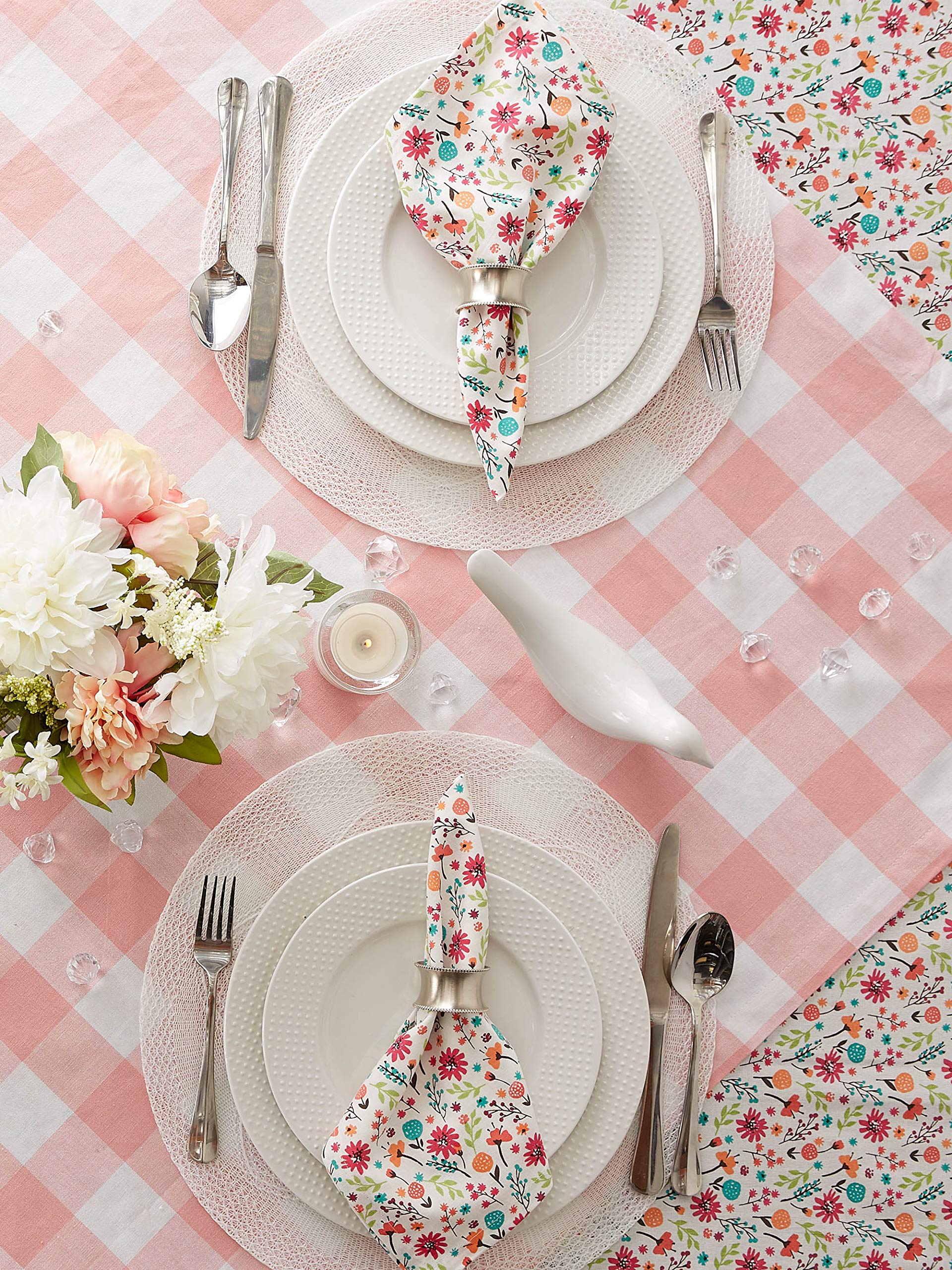 Dii Buffalo Check Collection, Classic Farmhouse Tablecloth, Table Topper, 40X40, Pink & White