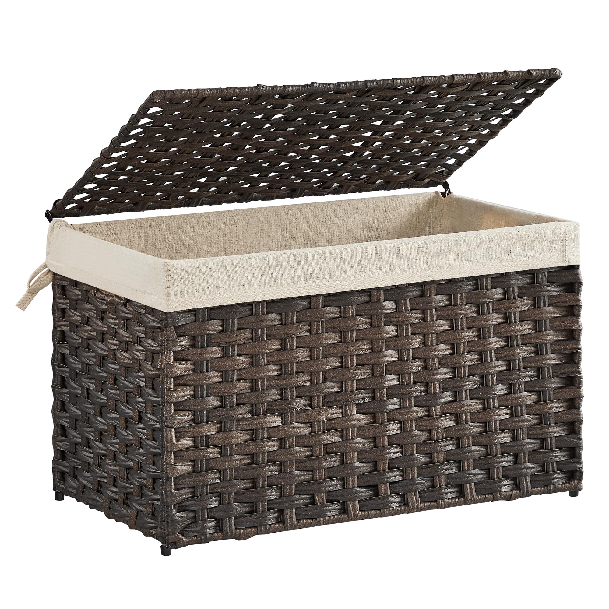 SONGMICS Storage Basket with Lid, 17.2 Gallon (65L) Storage Bin, Woven Blanket Storage Basket with Handles, Foldable, Removable 