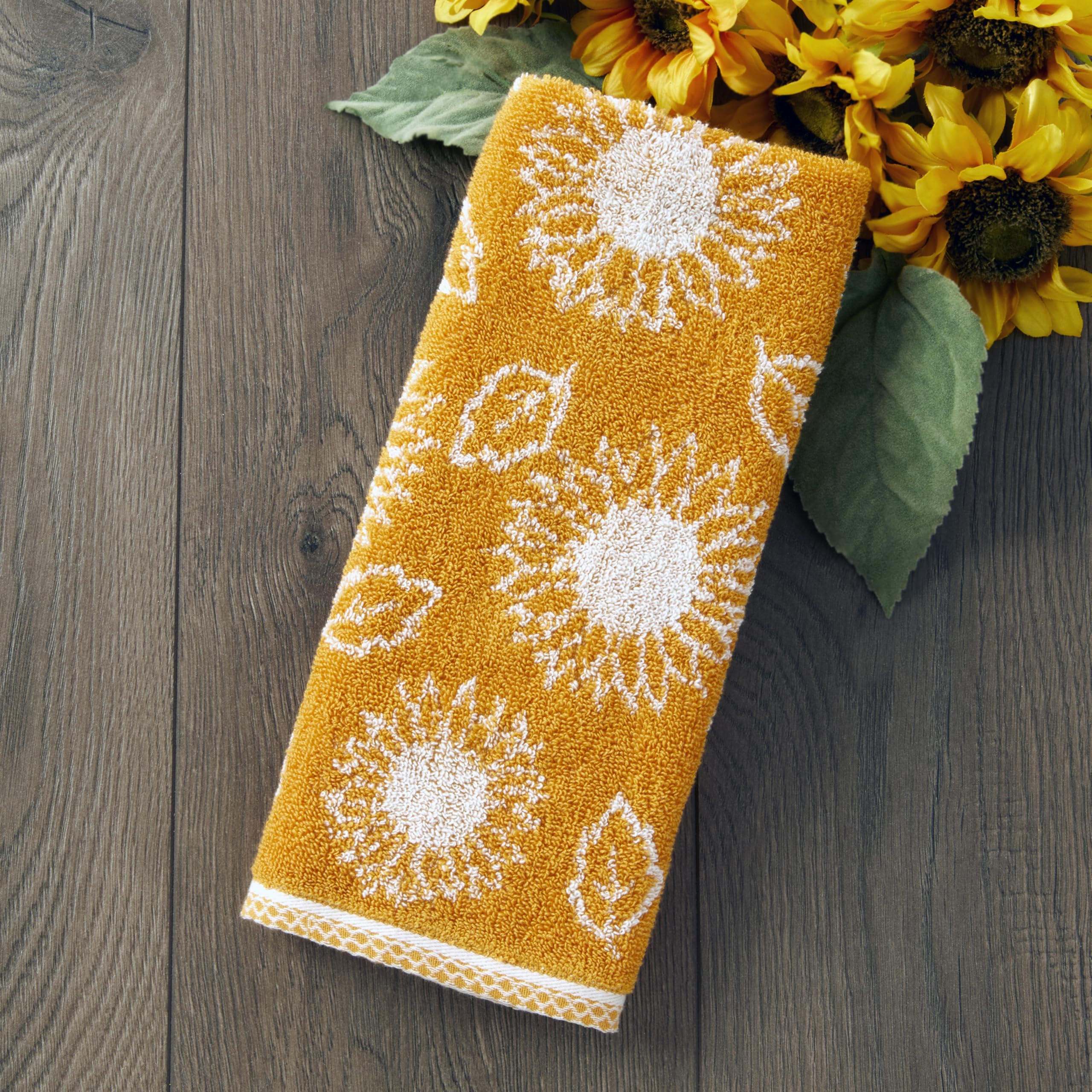 Skl Home Fall/Harvest Sunflower Hand Towel 2Pc Set For Bath/Kitchen & Gift, Yellow