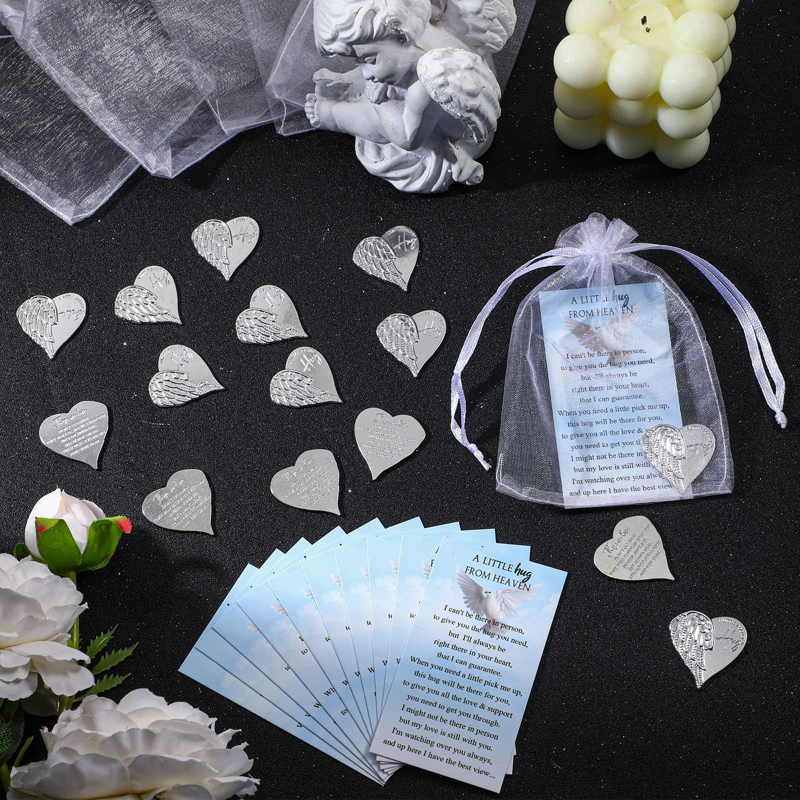 Fumete 60 Sets Funeral Favors for Memorial Service Celebration of Life Decorations Heart Pocket Hug Token Angel Coins and Angel