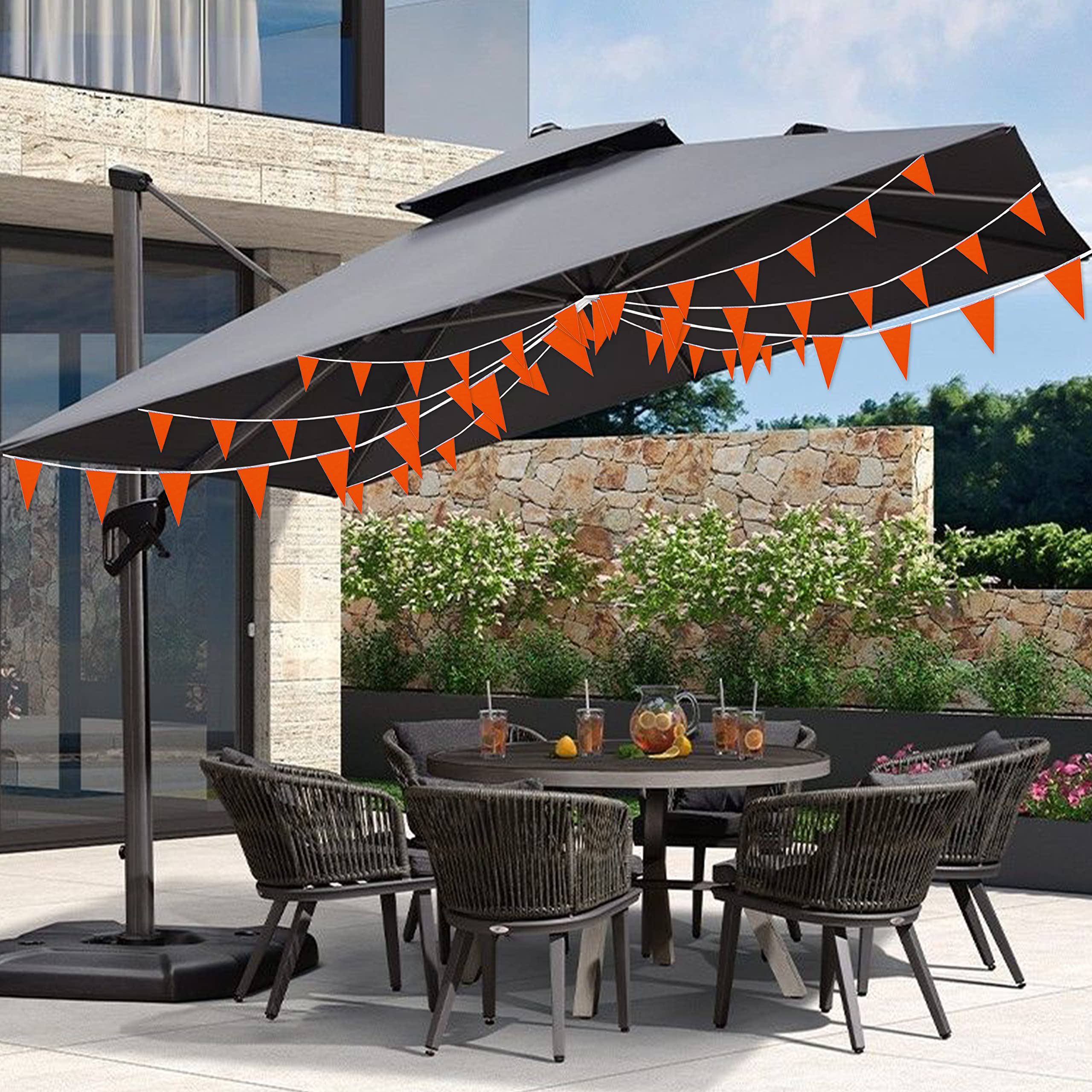 Consummate 100 Feet Orange Pennant Banners Flags String Hanging Triangle Bunting Flags For Grand Opening,Kids Birthday,Party Dec