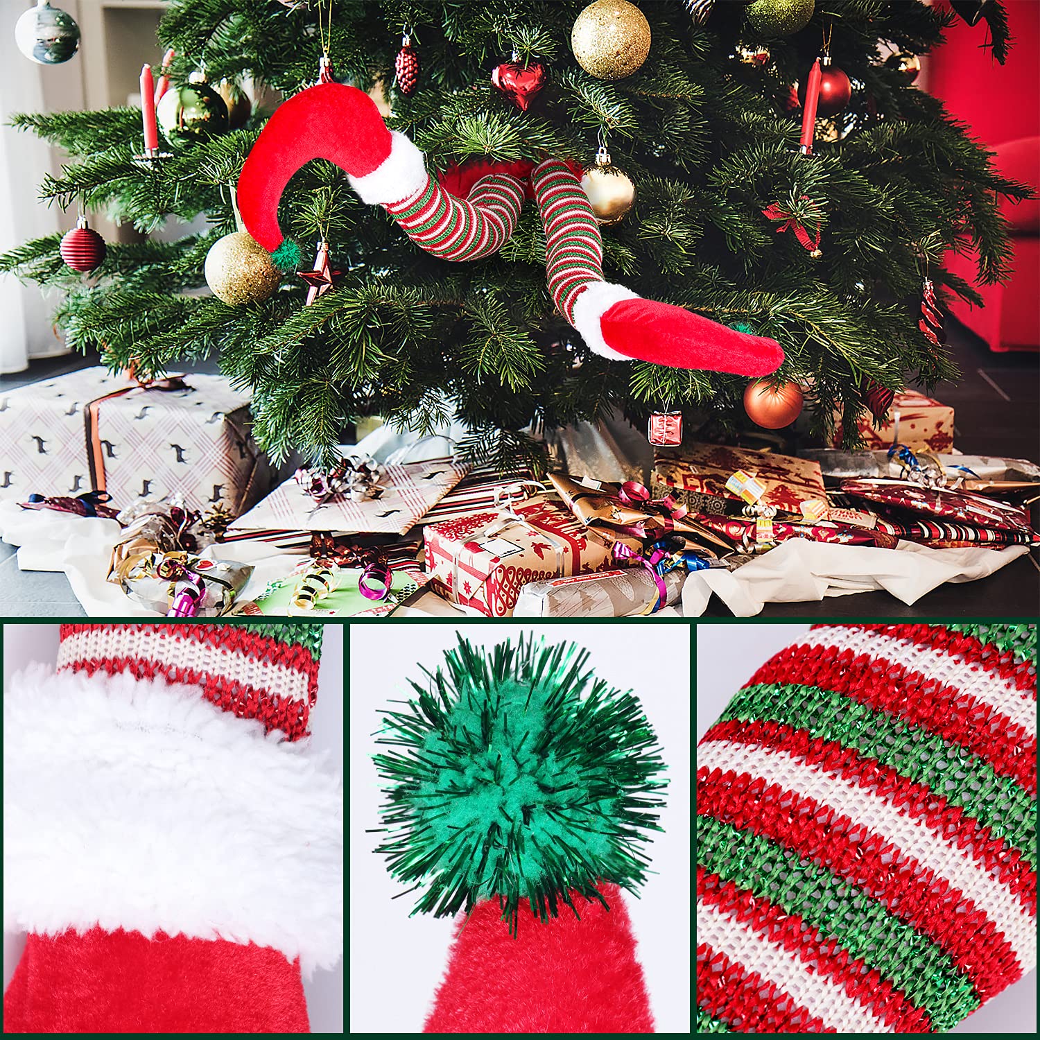 Hooqict 20'' Elf Legs for Christmas Decorations 2Pack Cotton Christmas Elf Stuffed Legs for Christmas Tree Holiday Wreaths Car D