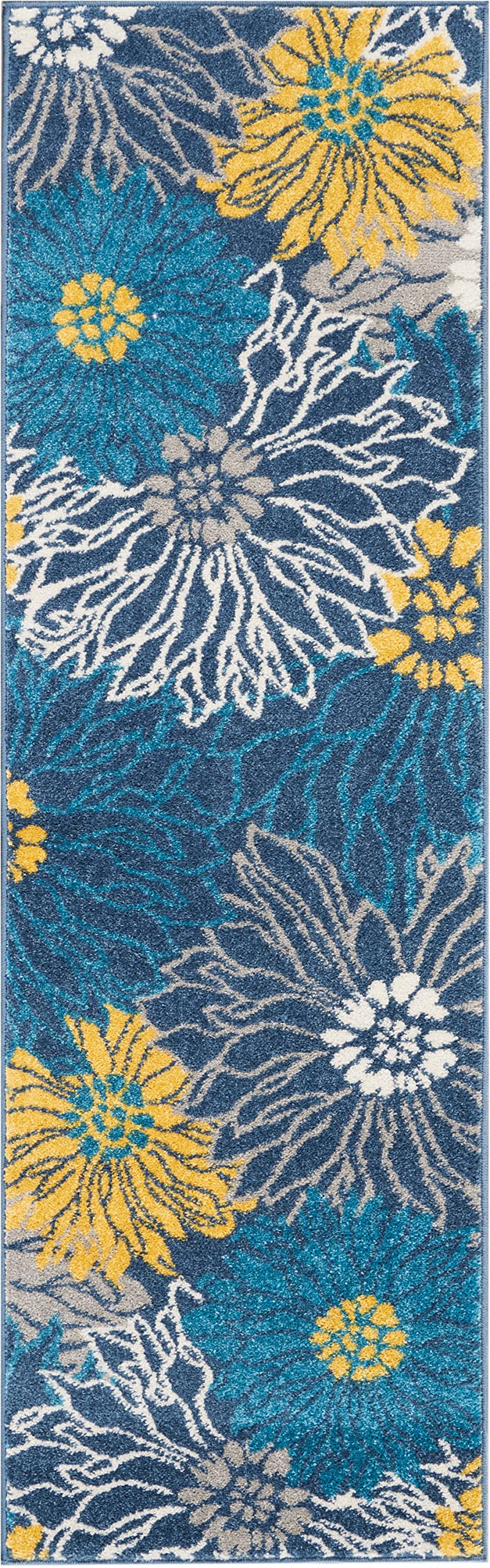 Nourison Passion Blue 110 x 6 Area -Rug, Floral, Farmhouse, Easy -Cleaning, Non Shedding, Bed Room, Living Room, Dining Room, 