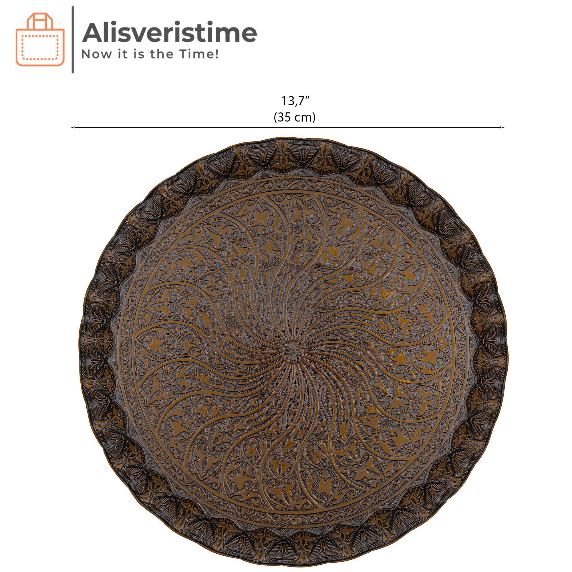 Alisveristime Turkish Ottoman Coffee Tea Serving Tray - 11.8 Inches, Wavy Zamac Tray With Traditional Motifs, Available In Five