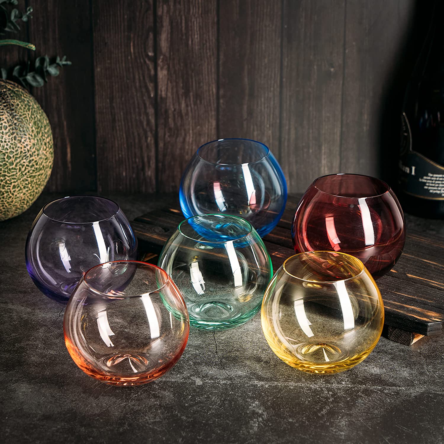 Vibes Colored Wine Glass Set, Large 12oz (Stemless Bubble)