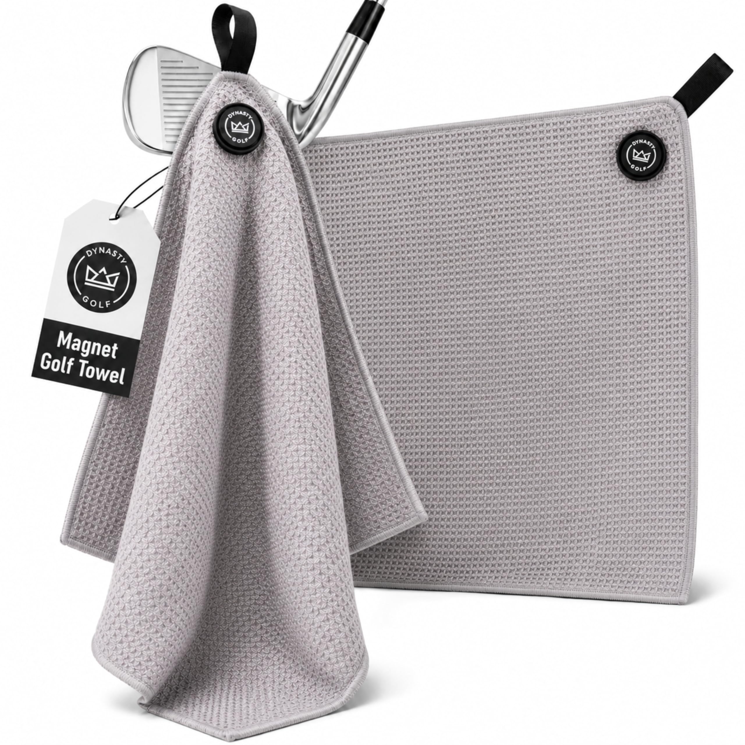 Magnetic Golf Towel for Golf Bags - Microfiber Golf Towels for Men & Women - Waffle Golf Bag Towel with Magnet (Gray)