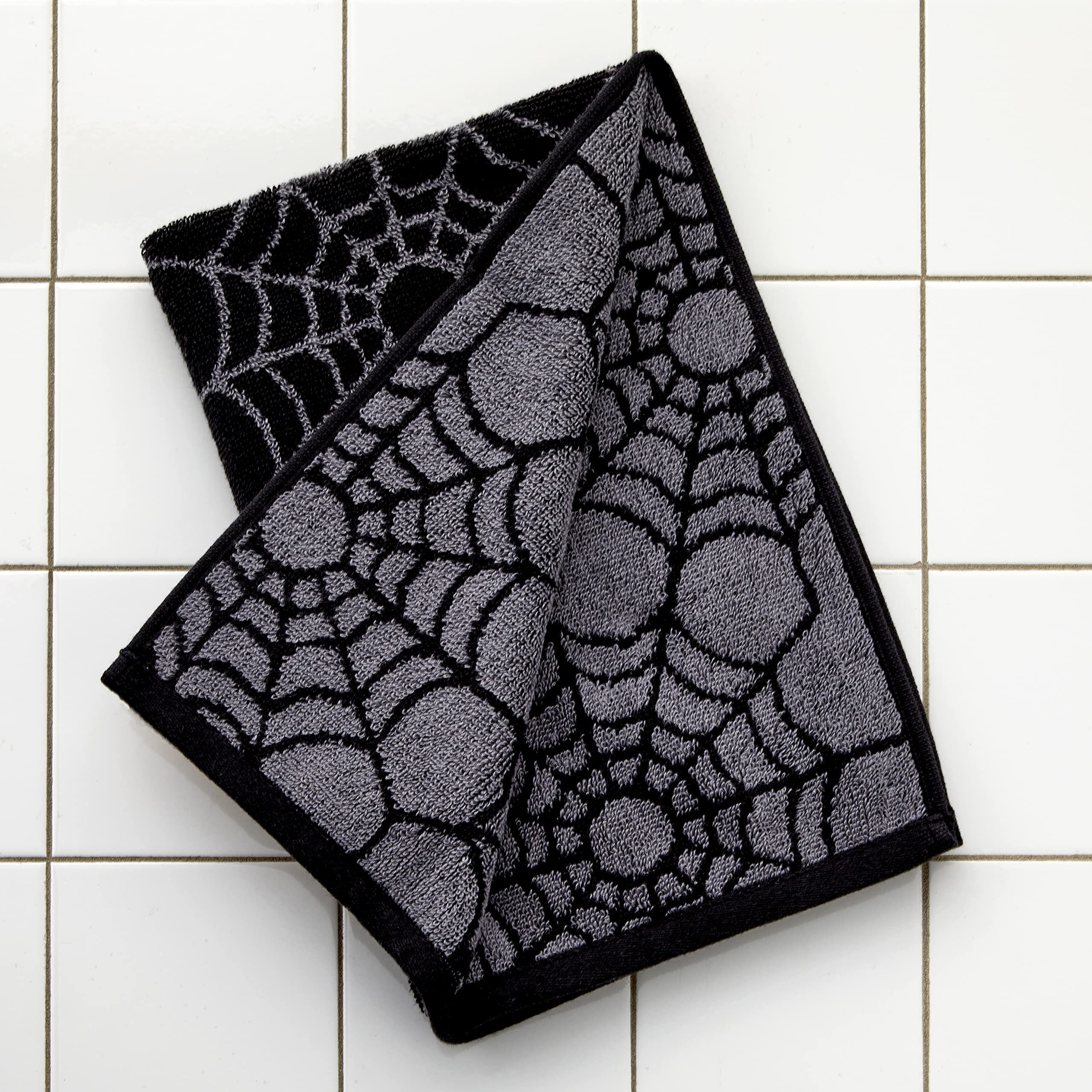 Skl Home Halloween Spider Web Hand Towel 2Pc Set For Bath/Kitchen/Bar & Gift, Black